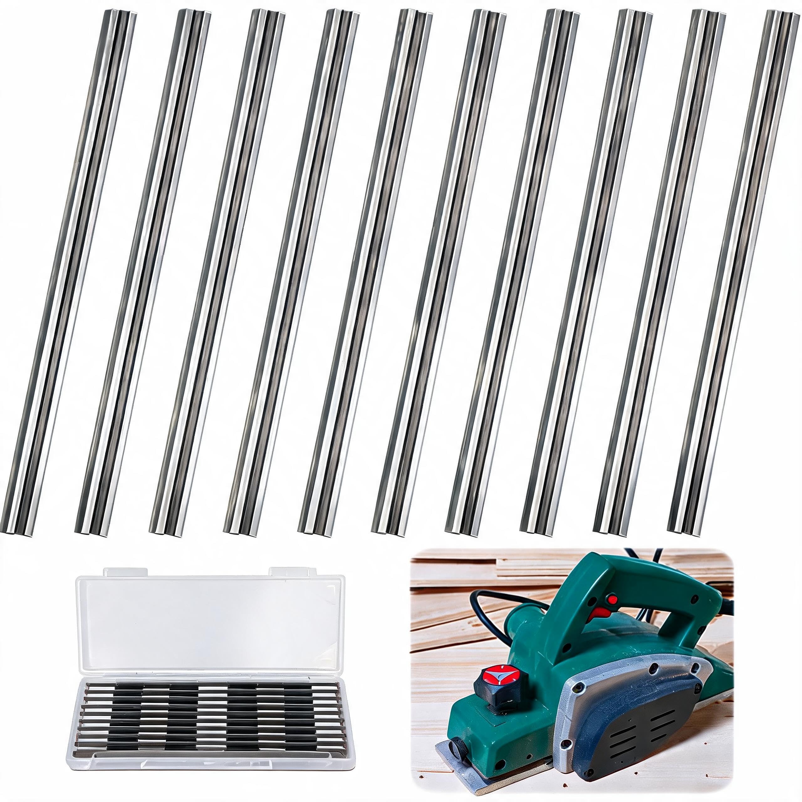 10PCS Reversible Electric Planer Blades, 82mm HSS Stainless Steel Planer Knives with Two Cutting Edges Precision Ground for Bosch Makita Black Decker DeWalt Hitachi Trend