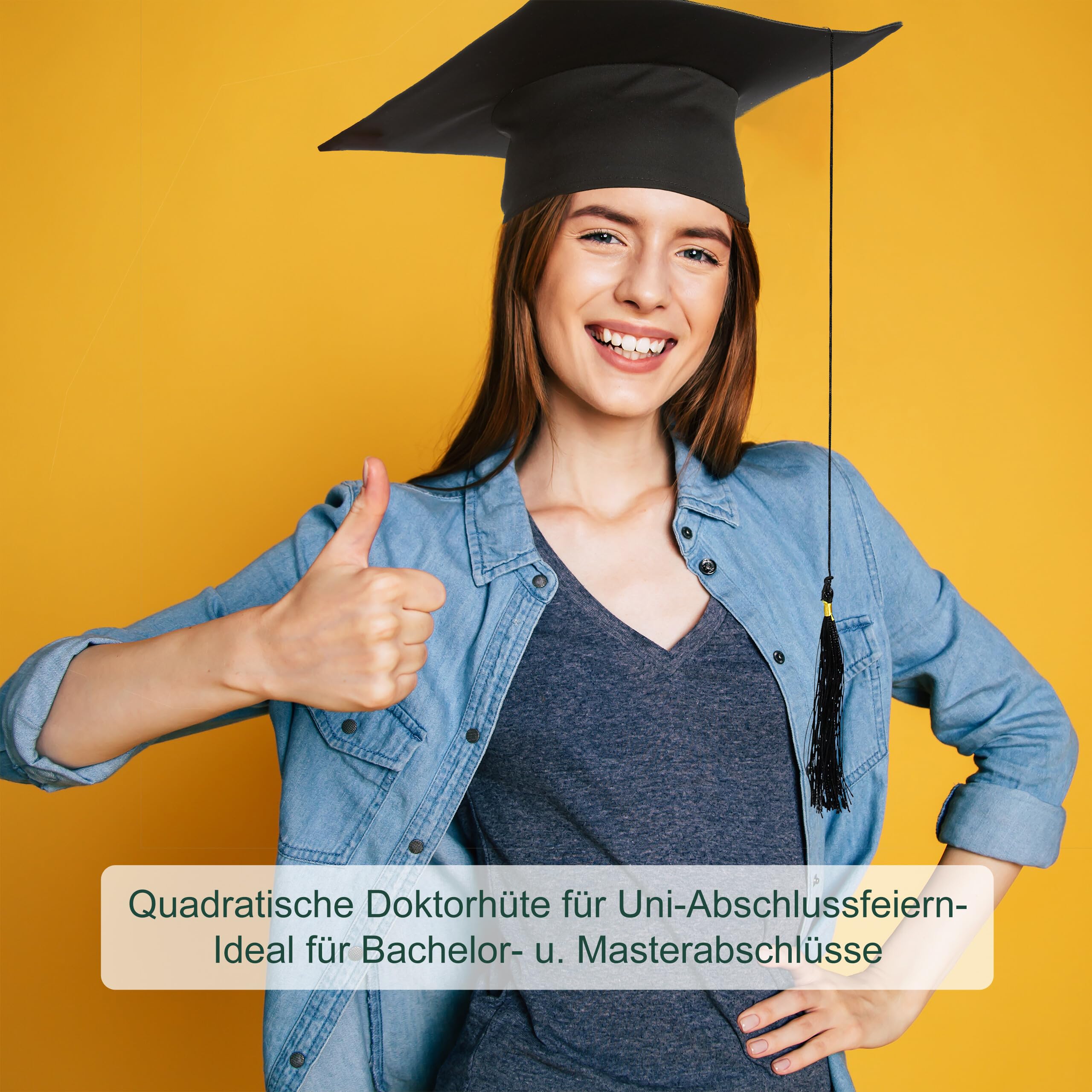 Relaxdays Doktorhut, 10er Set, Absolventenhut mit Quaste, für Abitur, Bachelor- & Masterabschluss, Abschlusshut, schwarz