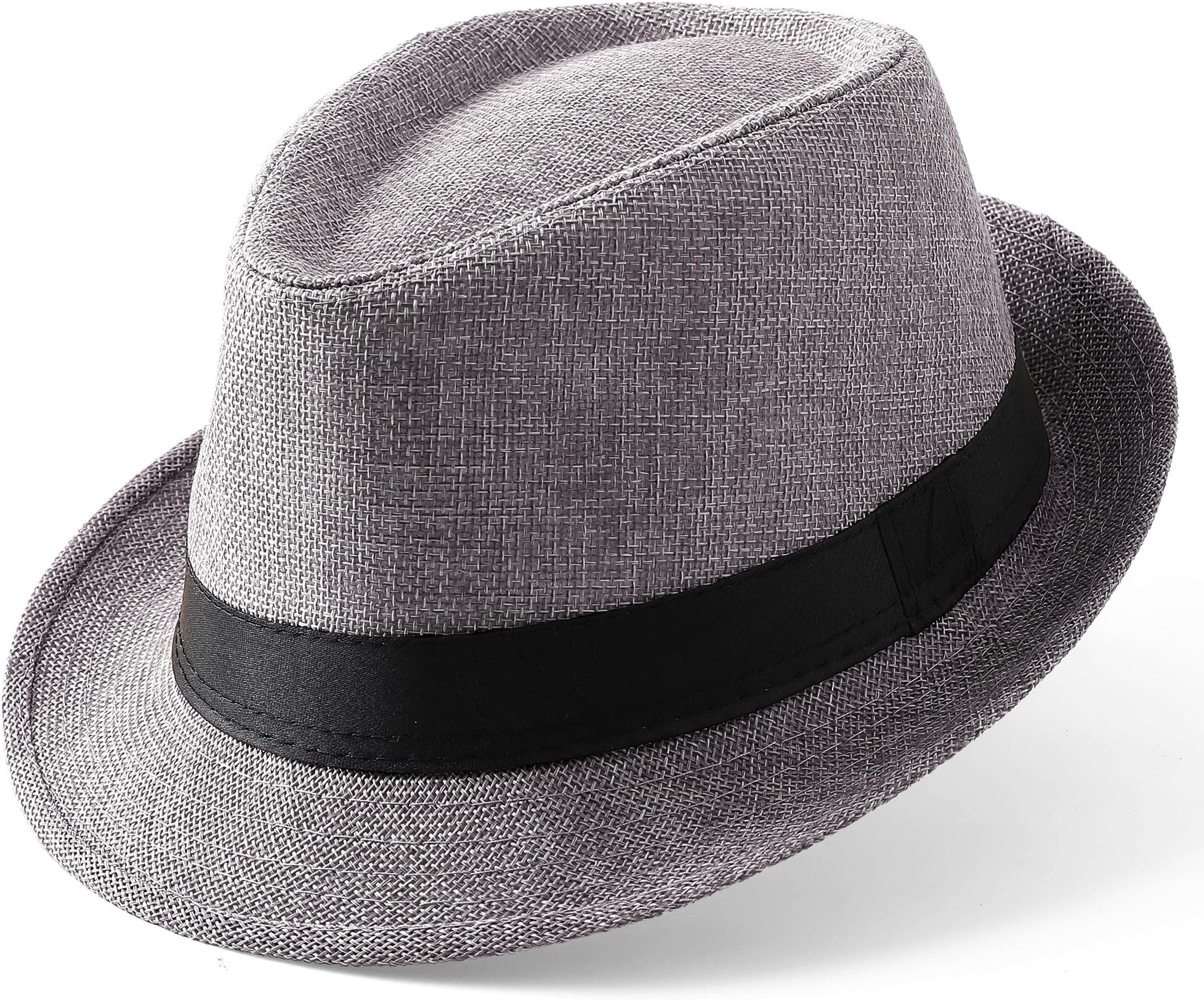 Straw Trilby Fedora Hat for Men-1920s Felt Panama Hat Short Brim Summer Cap with Ribbon
