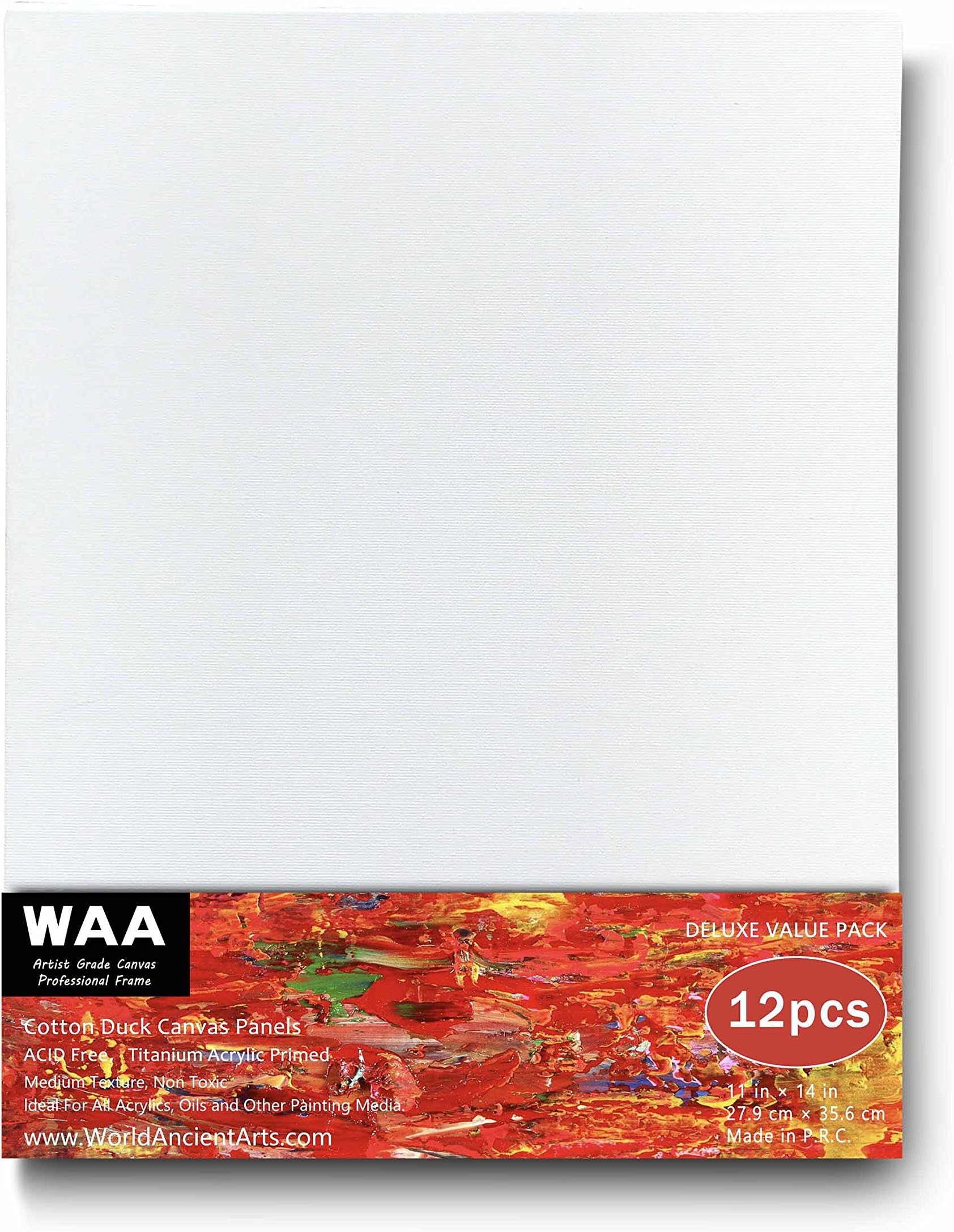 12pcs 11 x 14 inches Artist Acid Free Cotton Duck Canvas Panels, Heavy Board with Turned Edges,Triple Titanium Acrylic Primed, Luxury Made Affordable! by World Ancient Arts