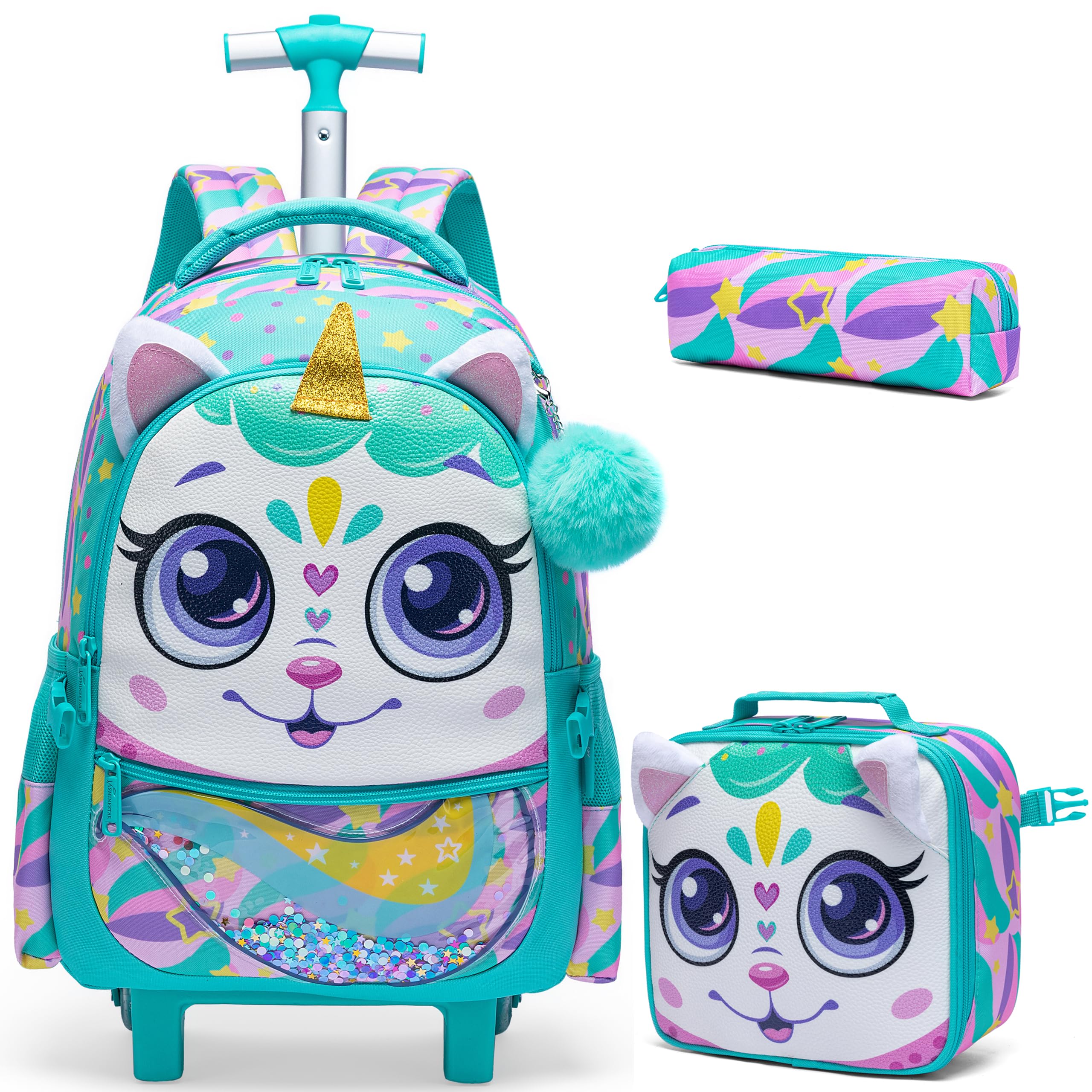 HTgroce Mochila Escolar con Carro y Ruedas Mochilas Trolley,Adecuado para Niñas de 8 a 10 Años para IR a la Escuela y Viajar
