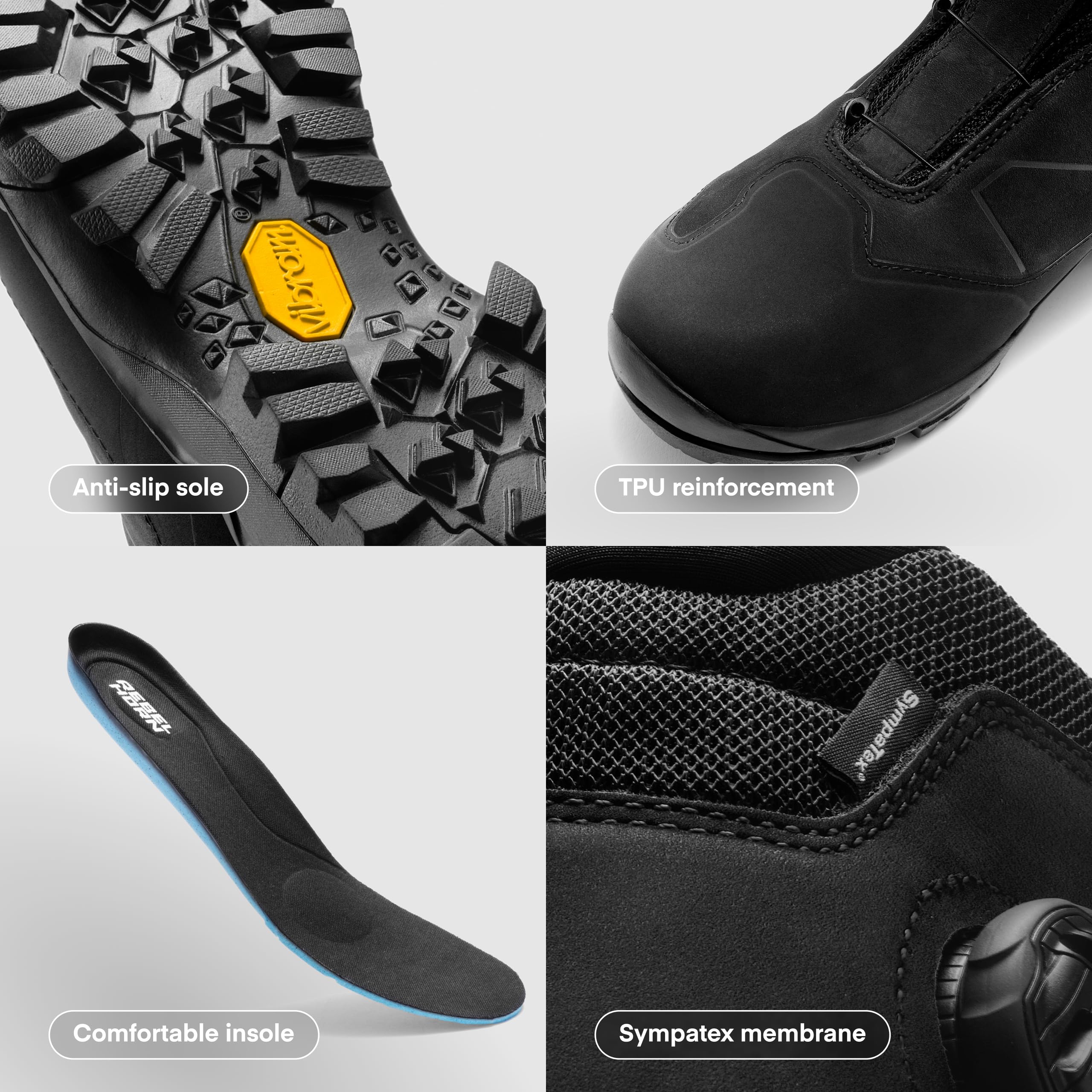 REBELHORN Defender X Botas de Moto Hombre y Mujer | Cuero | Protectores de Tobillo | ATOP Cordones rápidos | Membrana Sympatex | Suela Vibram | Tallas hasta 47