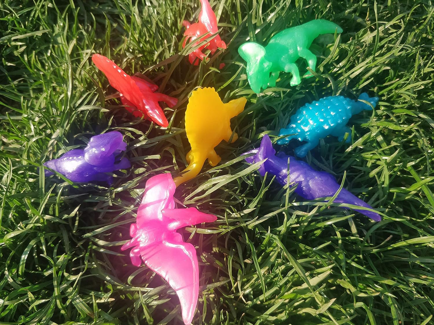 UpBrands 96 Stretchy Dinosaurs Toys 2 1/2 Inches Bulk Set, 8 Glitter Colors, Kit for Birthday Party Favors for Kids, Goodie Bags, Easter Egg Basket Stuffers, Pinata Filler, Students Rewards