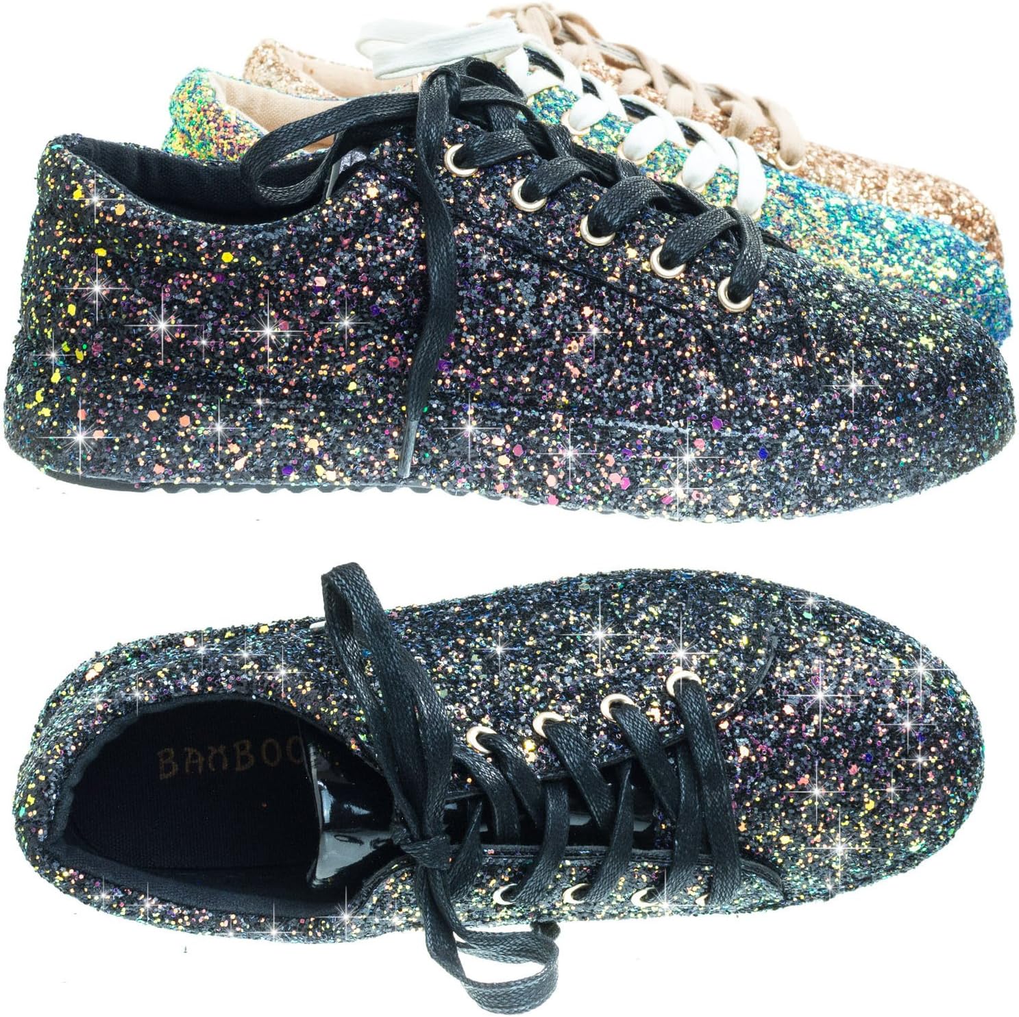 BAMBOO Glitter Fashion Lace Up Sneaker w Covered Platform & Metallic Upper