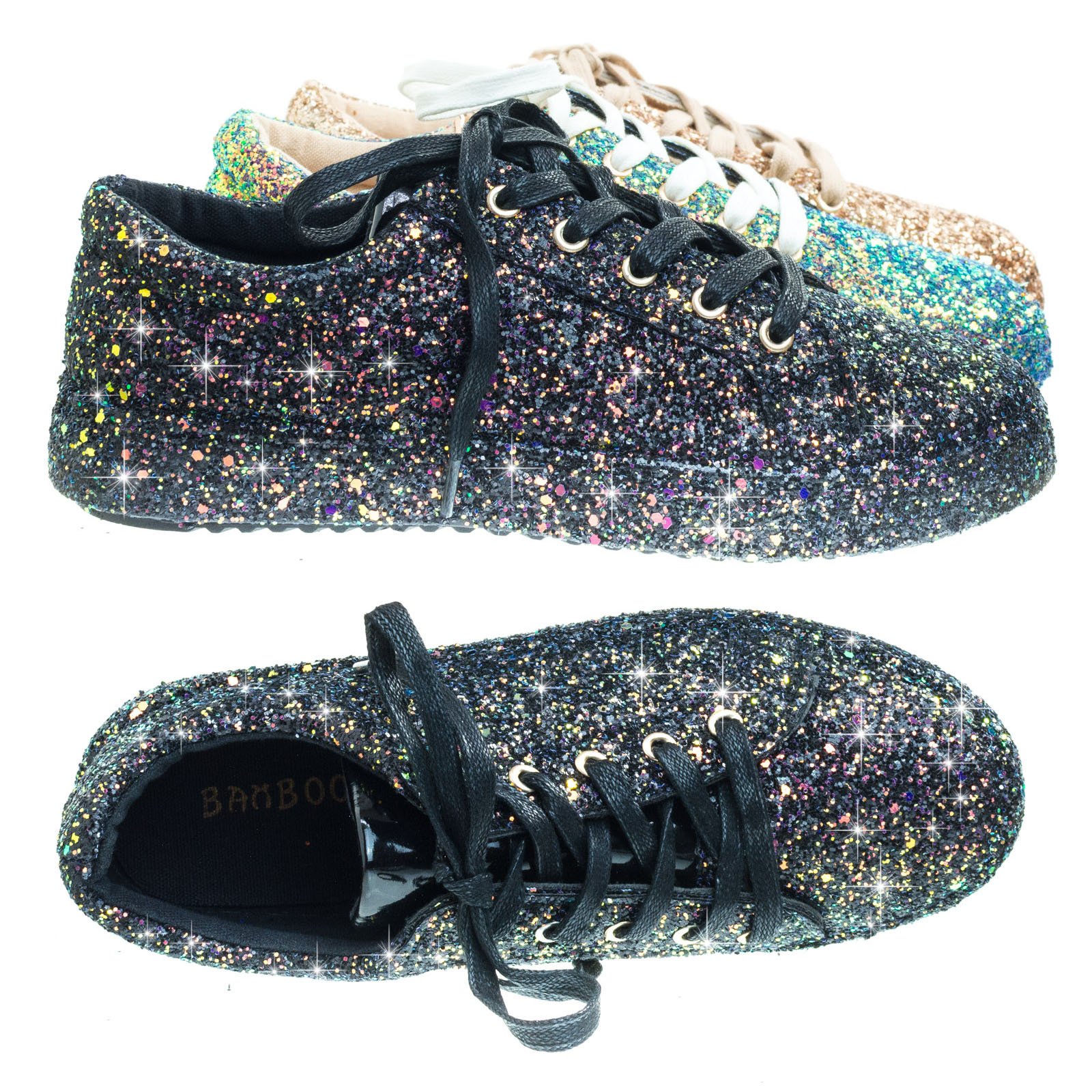BAMBOO Glitter Fashion Lace Up Sneaker w Covered Platform & Metallic Upper