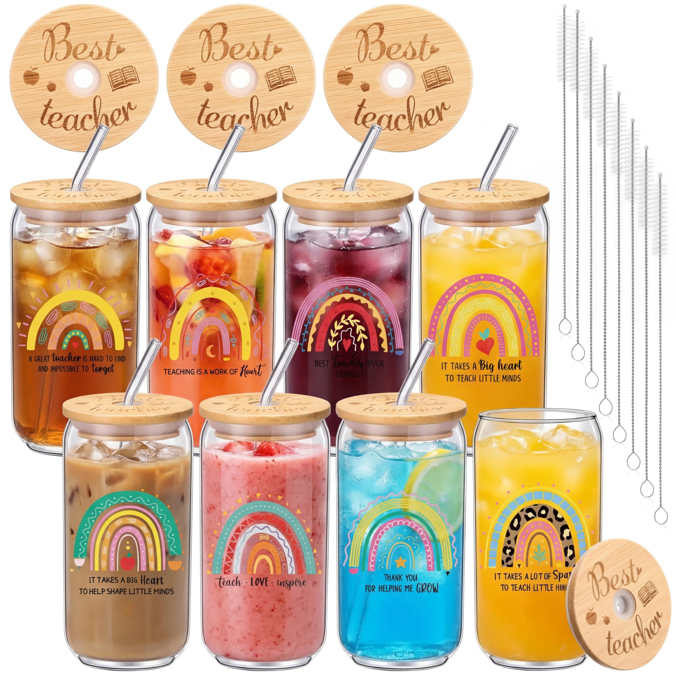 Verres à vin arc-en-ciel 473ml hermétiques avec pailles et brosses