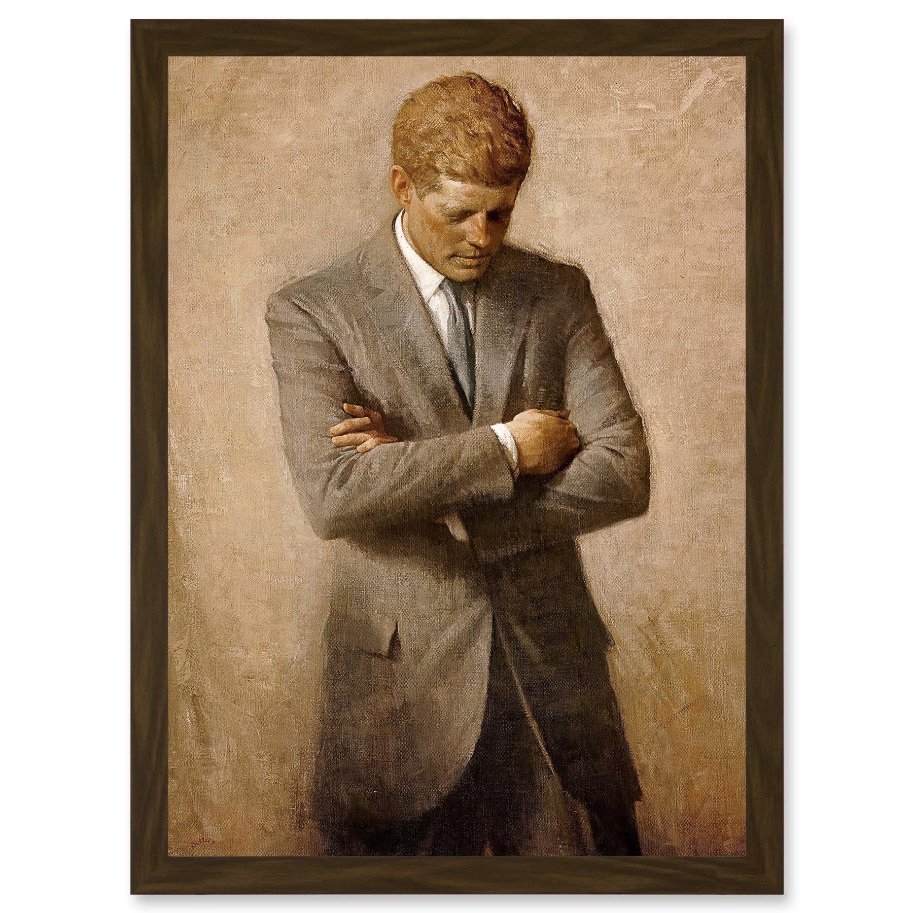 Artery8 Shikler Official Portrait US President John Kennedy JFK Painting Artwork Framed Wall Art Print A4