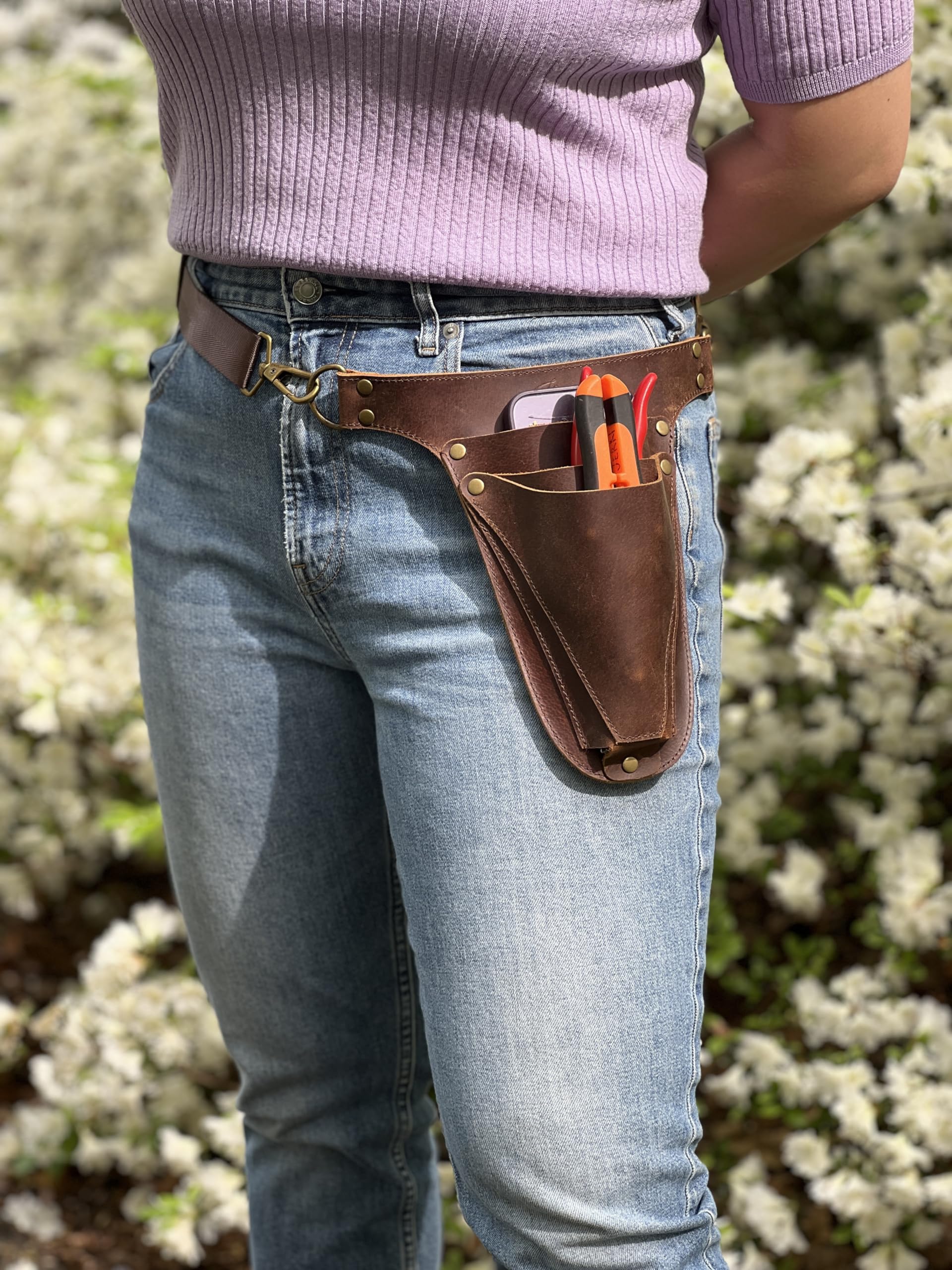 Cinturón de herramientas de jardín, hecho a mano de cuero de primera calidad con bolsillos para mujeres y hombres, jardineros, floristas, electricistas, carpinteros, agricultores, paisajistas