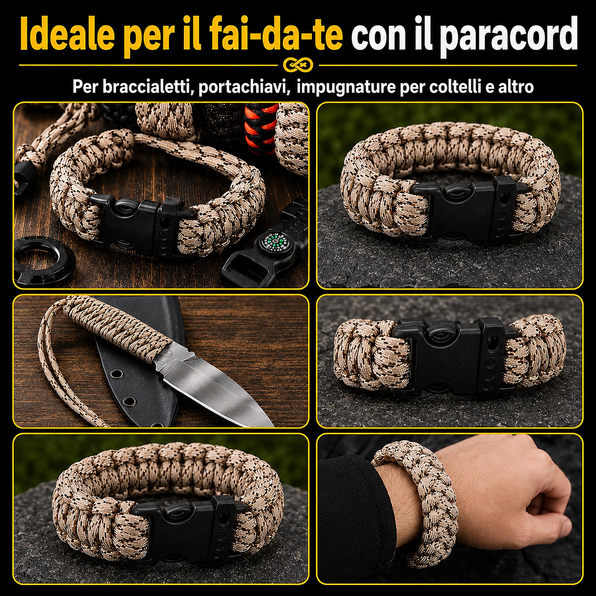 Paracord 50M 4mm 250kg Carico di Rottura 7 Fili Centrali 100% Nylon per Sopravvivenza Campeggio Escursionismo 5 Colori