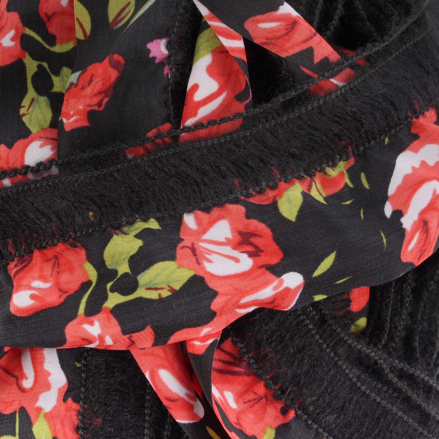 JubileeYarn 100g/Skein Ruffle Chiffon Ribbon Yarn - Black Red Flora - 2 Skeins