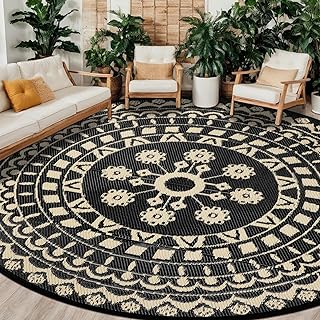 Capslpad 10Ft Round Outdoor Rug for Patio Reversible Mat Waterproof Plas...