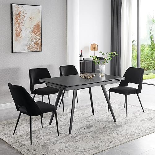 Comfy to go CTG - Juego de 4 sillas de comedor de terciopelo negro sillas de comedor modernas de mediados de siglo sillas tapizadas para comedor Comfy to go CTG - Juego de 4 sillas de comedor de terciopelo negro sillas de comedor modernas de mediados de siglo sillas tapizadas para comedor