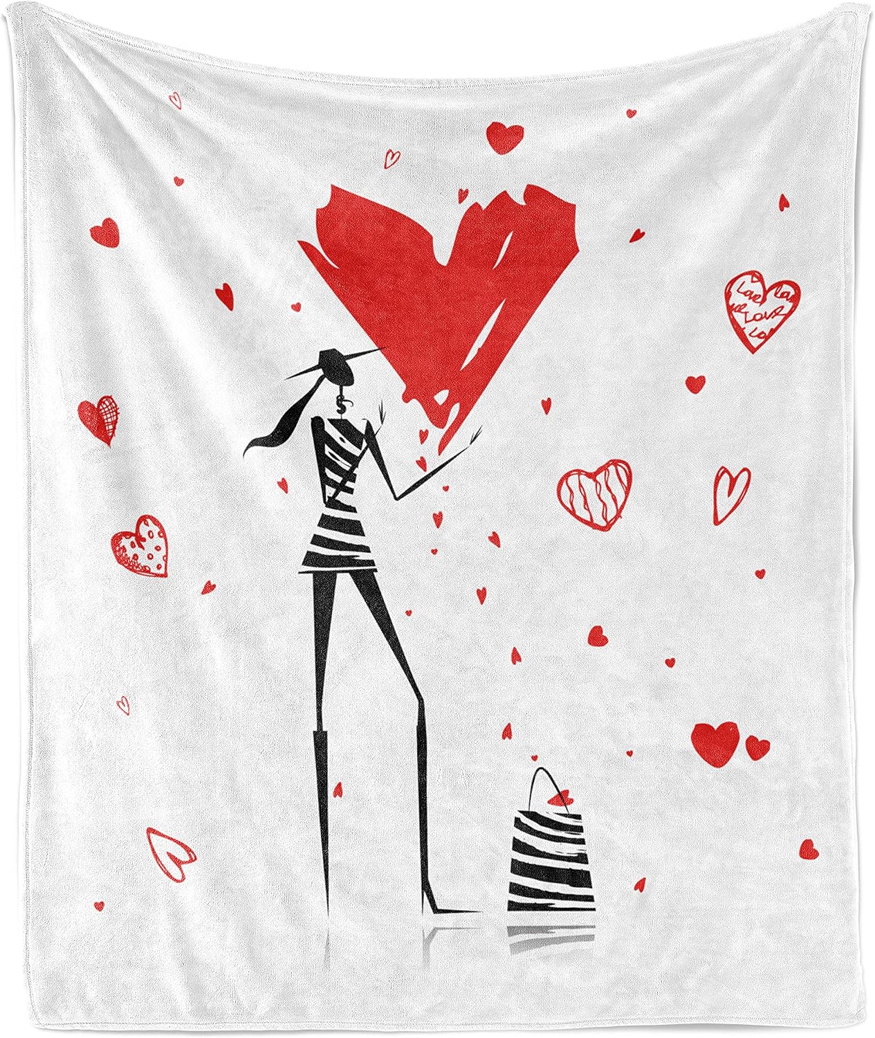 Lunarable Fashion Throw Blanket, Urban Lady with High Heels and Giant Valentines Day Heart Love Romance Print, Flannel Fleece Accent Piece Soft Couch Cover for Adults, 60" x 80", White Black Red