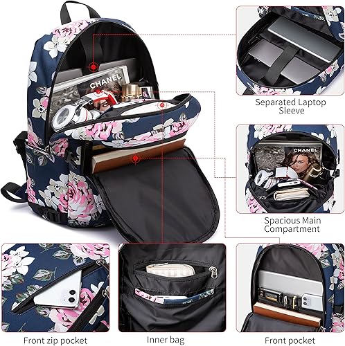 Miniatura 9 de Cafele Mochila grande para laptop de 17.3 pulgadas para adolescentes, viajes, escuela, trabajo, con puerto de carga USB, para mujer, color rosa