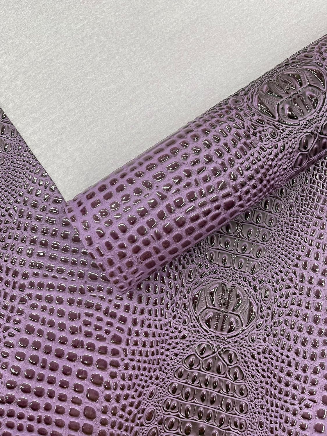 Glossy Two Tone Gator Fake Leather Upholstery, 3D Crocodile Skin Texture Faux Leather PVC Vinyl, 54" Wide (Passion Purple, 12" X 54")