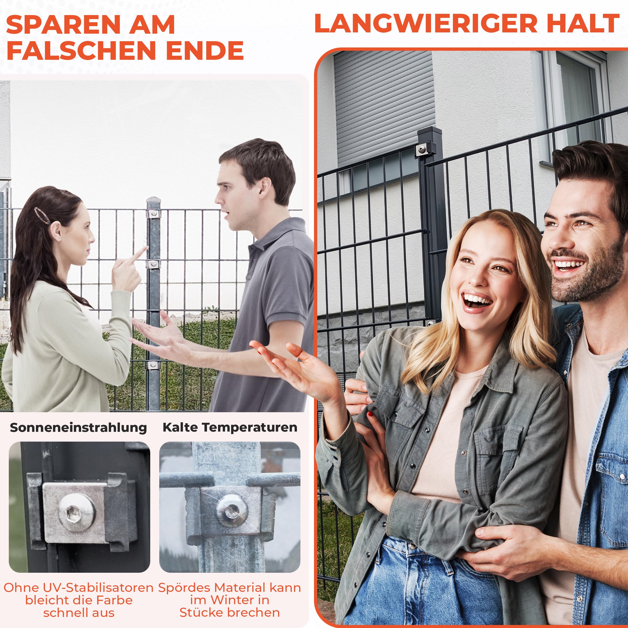 40x Doppelstabmattenzaun Klemmbock flach, PP-COPO, Anthrazit 7016 | UV-stabilisiert und frostfest, wird auf Metallpfosten genietet, einfache Montage für Laien und Profis, langlebig im Einsatz