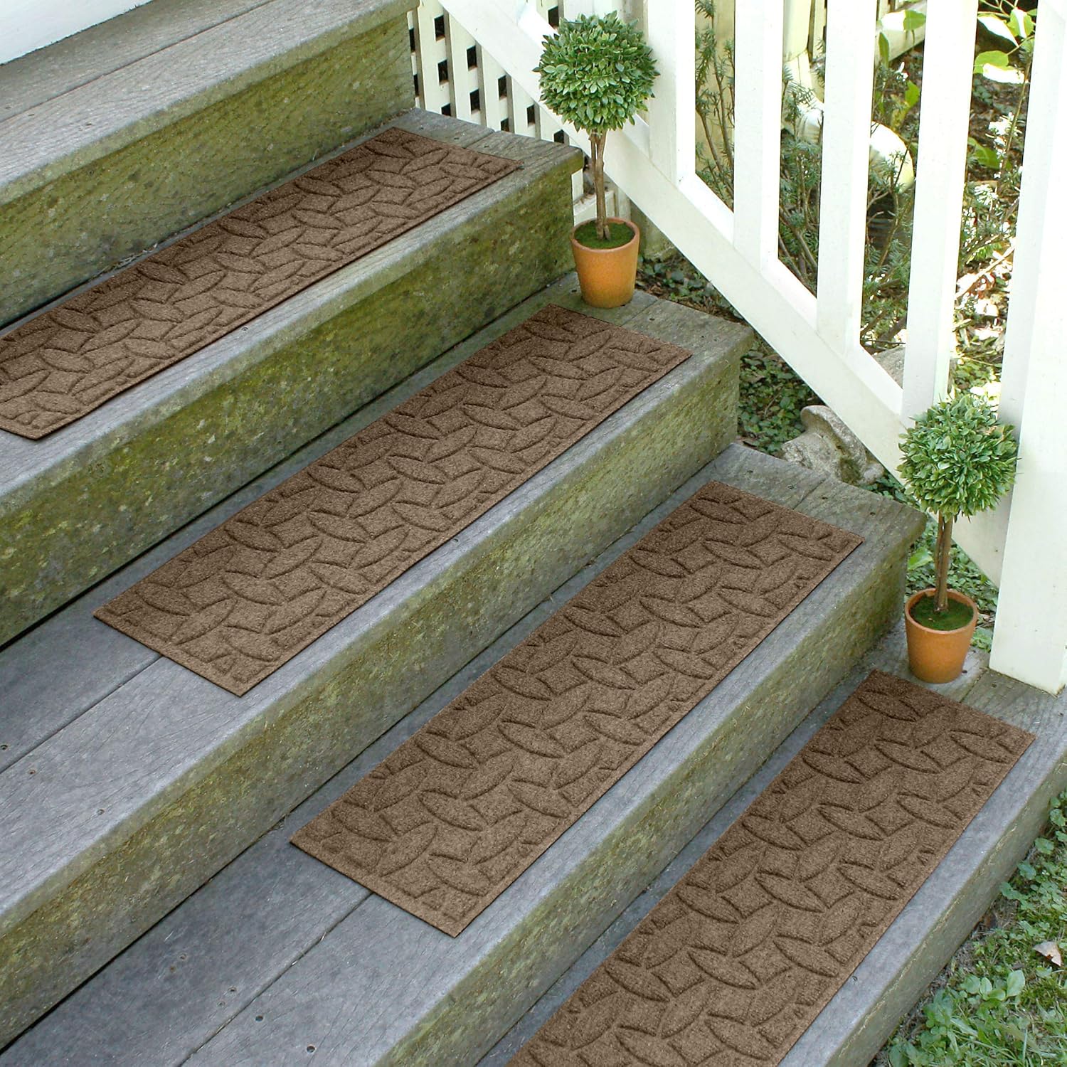 Bungalow Flooring Waterhog Stair Treads, Set of 4, 8-1/2 x 30 inches, Made in USA, Durable and Decorative Floor Covering, Indoor/Outdoor, Water-Trapping, Ellipse Collection, Khaki/Camel
