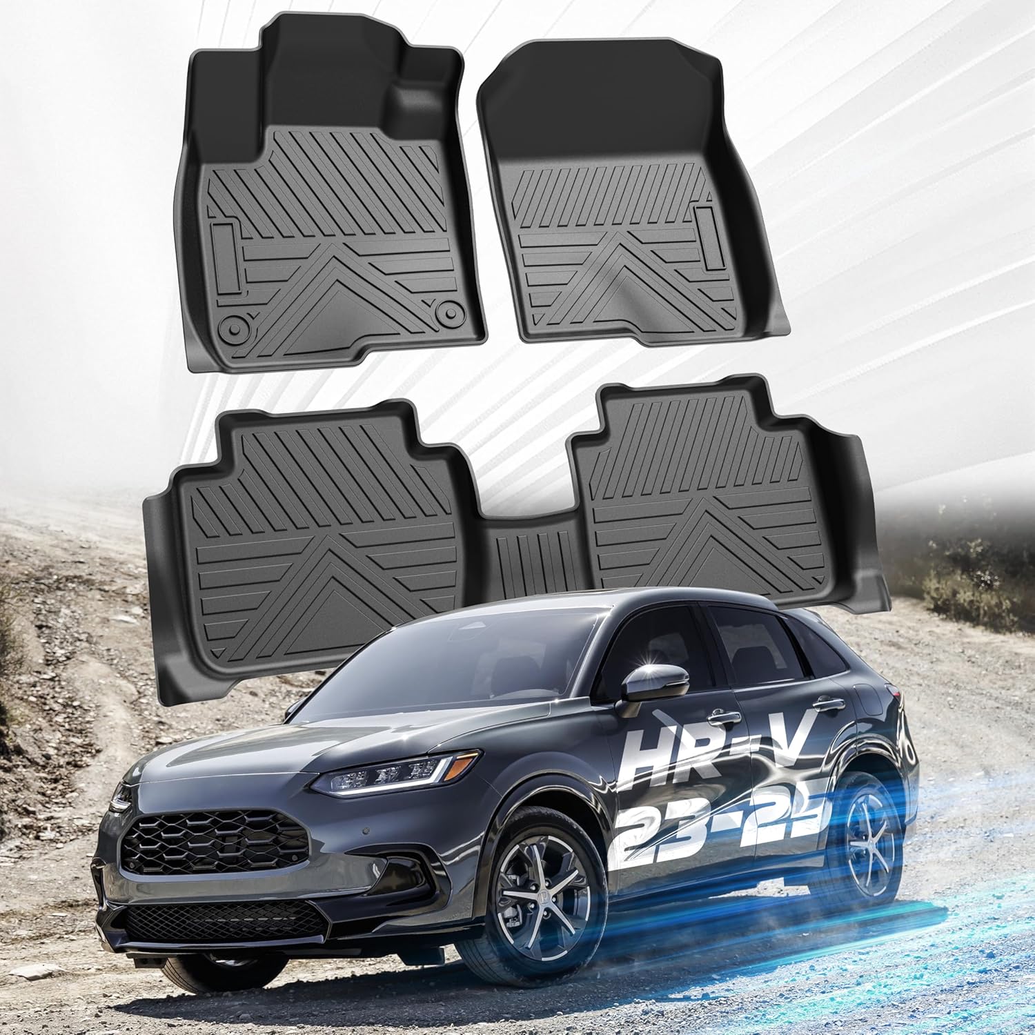 Car Floor Mats for Honda HR-V HRV 2025 2024 2023 Accessories,TPE All Weather Protection Floor Mats, Custom Fit 1st&2nd Row Car Floor Liners Set, Heavy Duty Accessories,Black