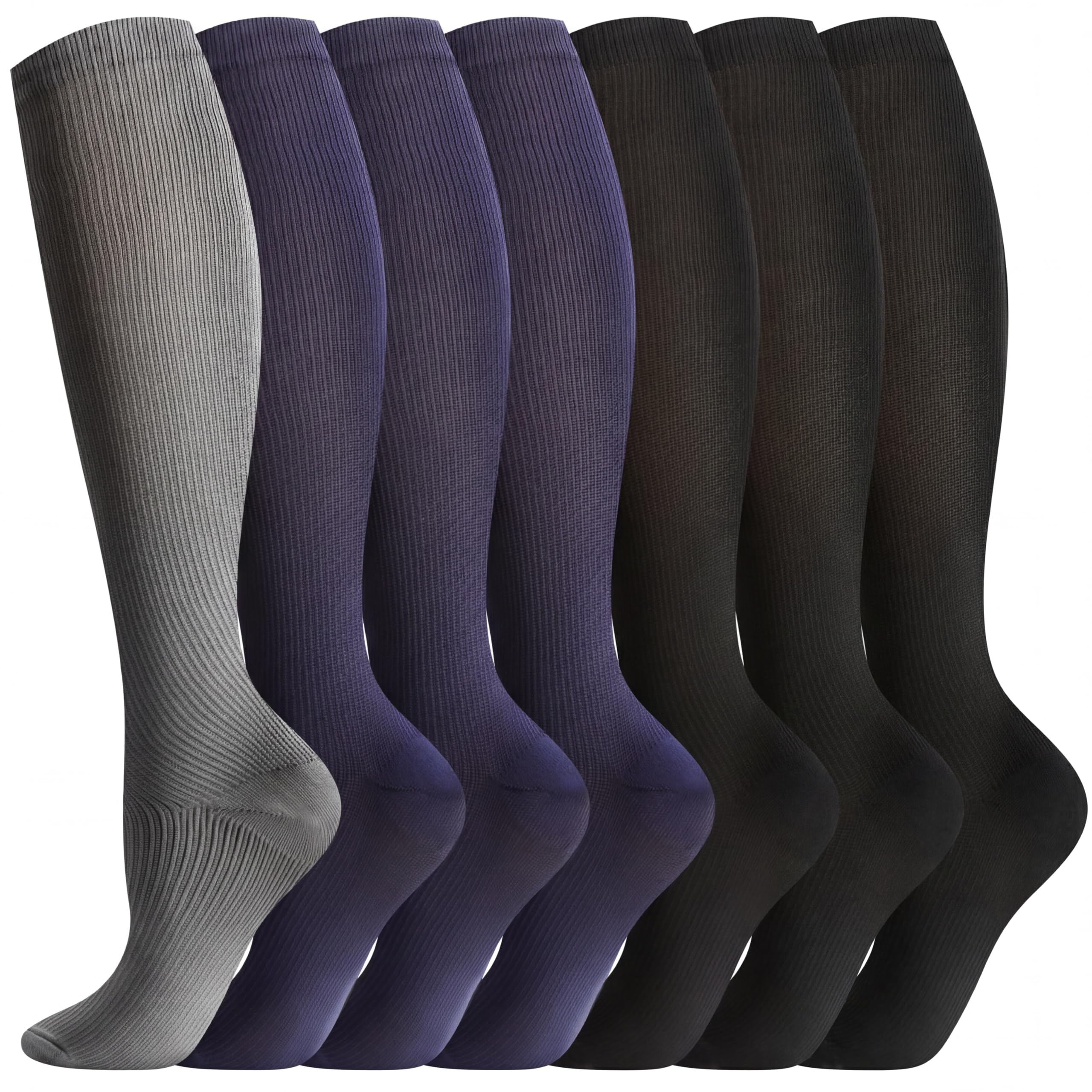 Odtmger Kompressionsstrümpfe (7 Paar) für Damen und Herren, Durchblutung, 20-30 mmhg. Die hohen Socken sind die beste Unterstützung für Laufen, Radfahren, Schwarz, Größe