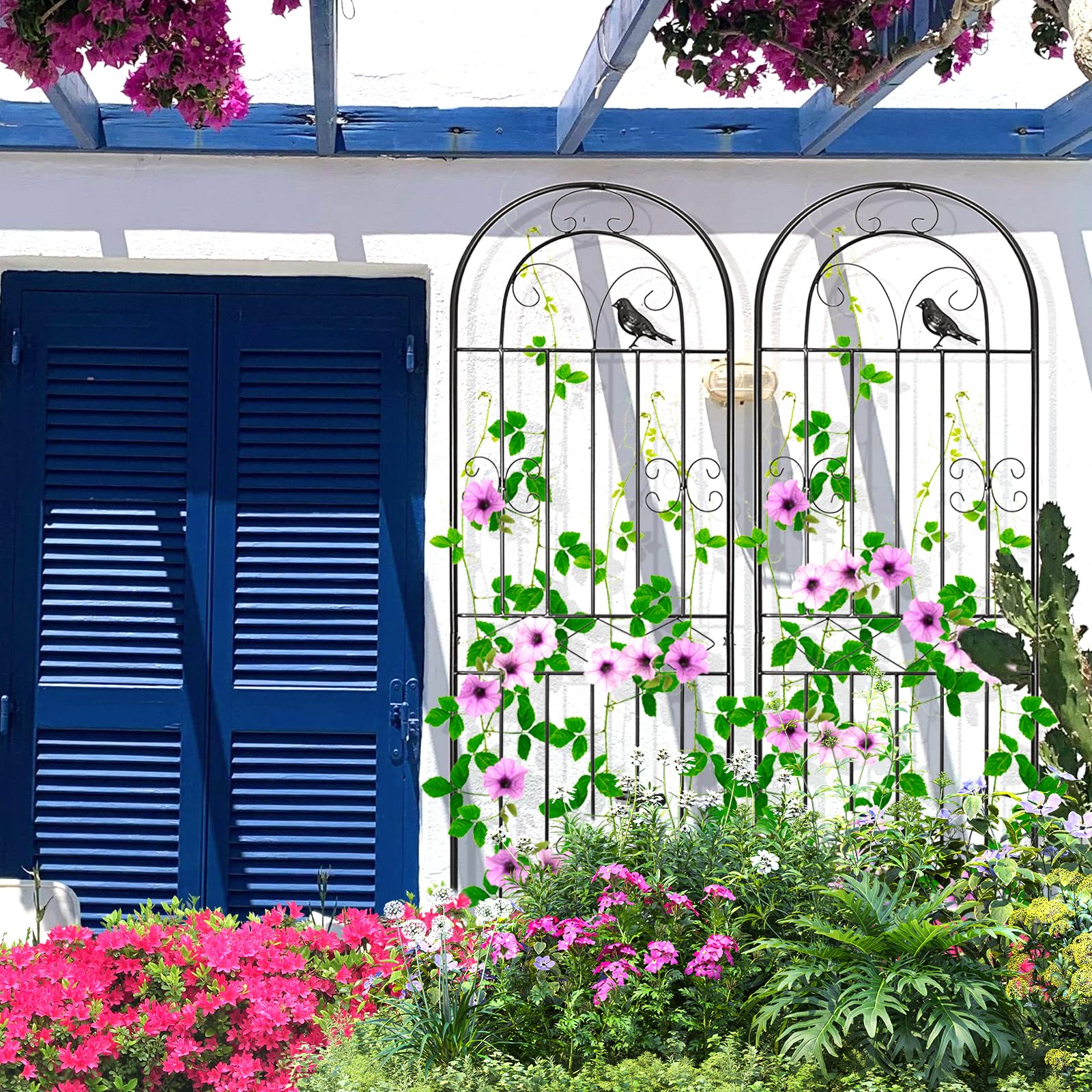 OUUTMEE Lot de 2 Treillis de Jardin en Métal, 180 x 50CM, Treillis pour Plantes Grimpantes, Clôture Décorative pour Plantes Grimpantes Extérieur