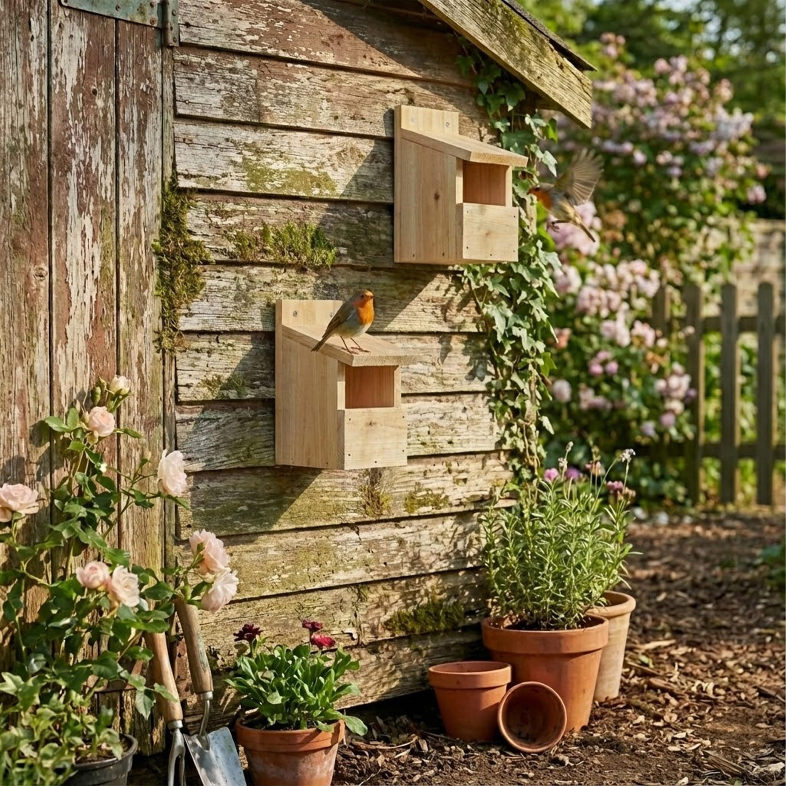 Relaxdays Nichoir Demi-Grotte en Bois Naturel, Lot de 2, Grande Ouverture, HxLxP : 20x12x15,5 cm
