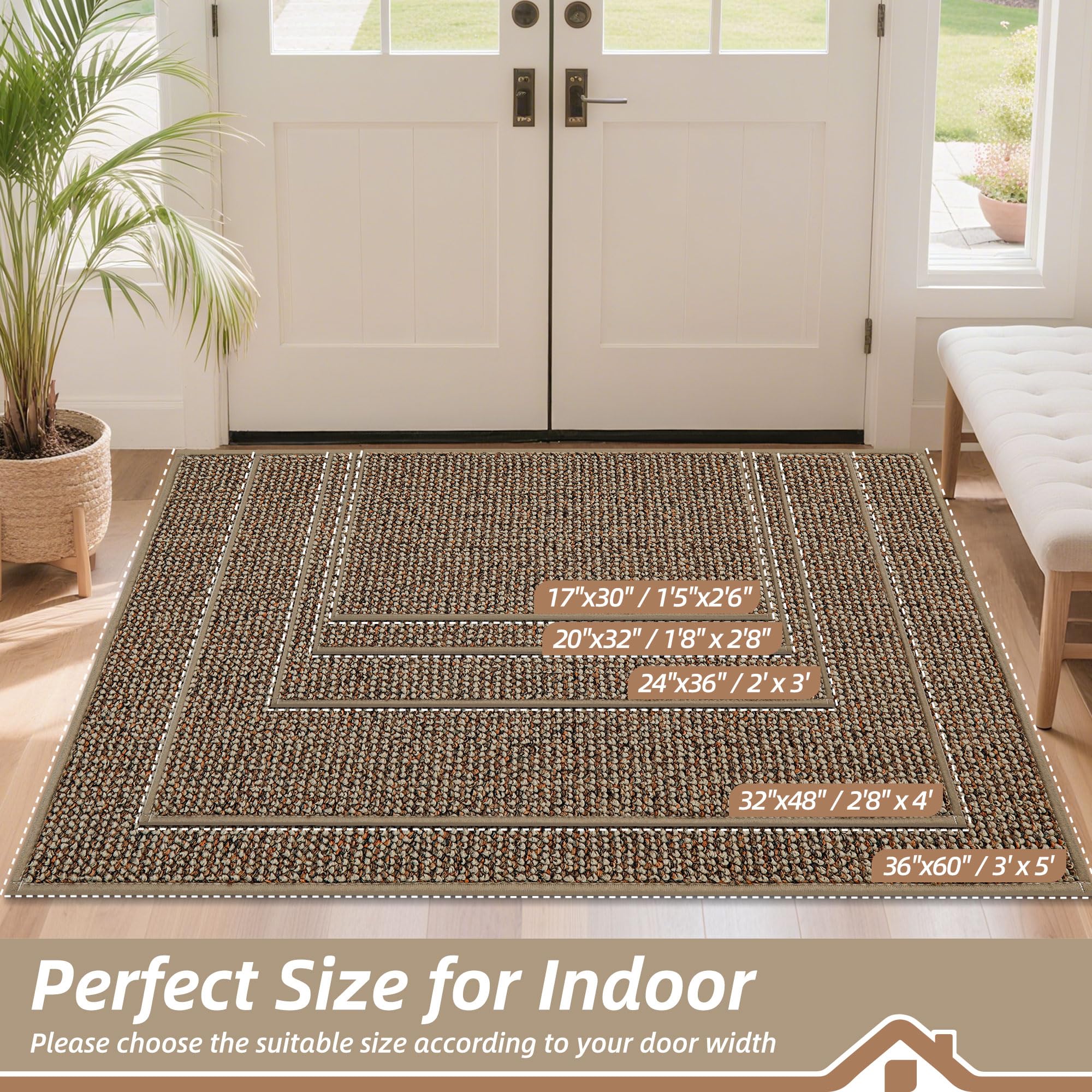 BEQHAUSE Dirt Trapper Door Mat 20" x 32", Non-Slip Washable Doormats Entrance Mat, Dirt Resistant and Absorbent Welcome Mat, Low Profile Floor Mats for Front Back Door and Entryway, Beige