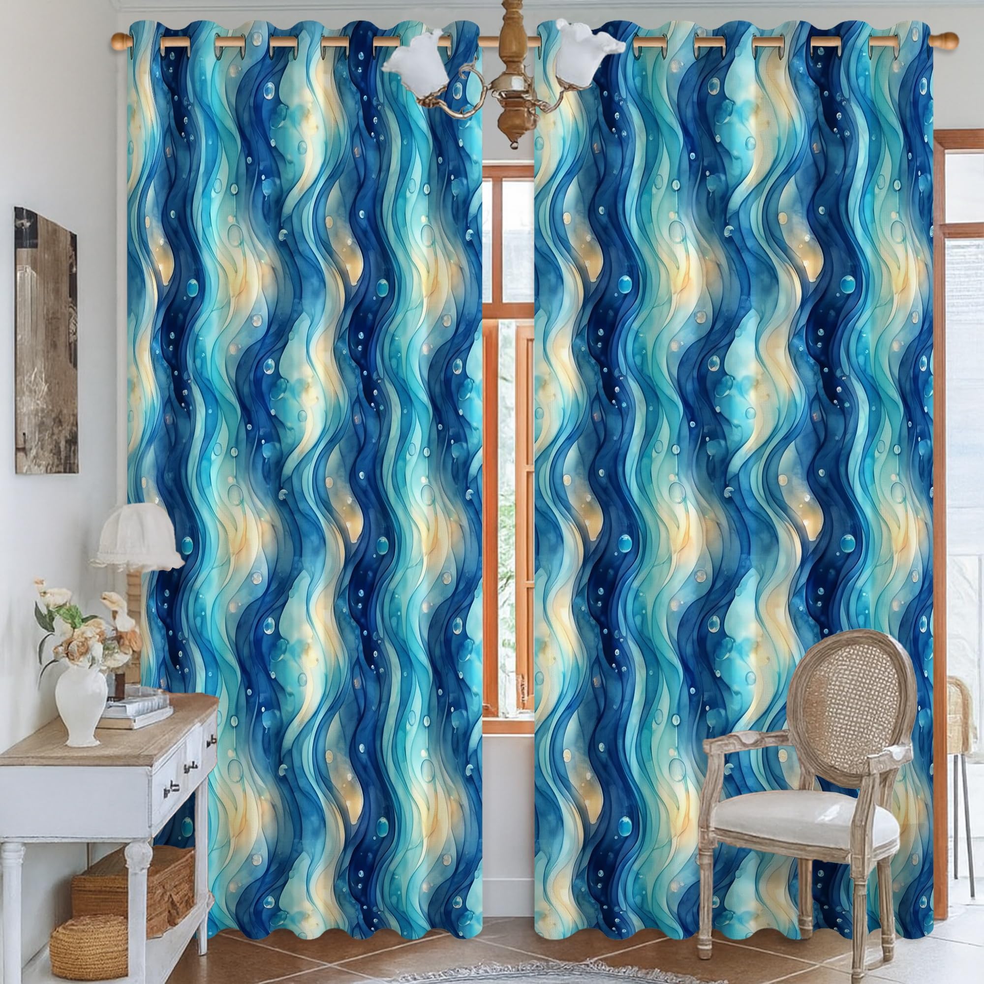 Rideaux occultants de style contemporain bleu été aux finitions premium