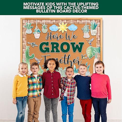 Miniatura 5 de Decorably Juego de 53 tablones de anuncios con bordes, diseño de cactus con recortes, tablero de anuncios We Grow Together - aula, pasillos