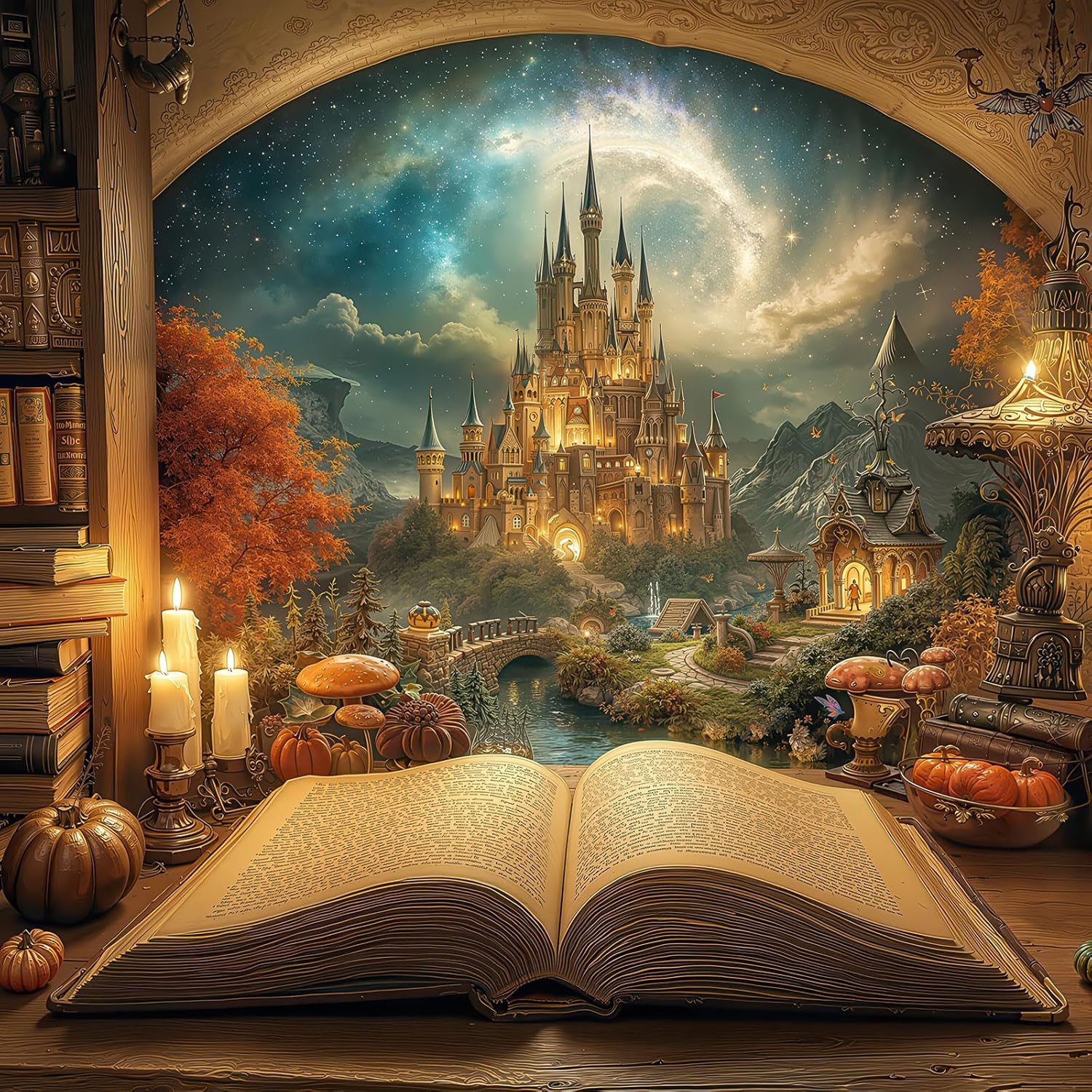 Magic Book Puzzles for Adults 1000 Pieces with Letters on Back, Fantasy Castle & Enchanted Study Scene, 22.8x22.8 Inch Challenging Jigsaw, Home Decor & Game Night Gift