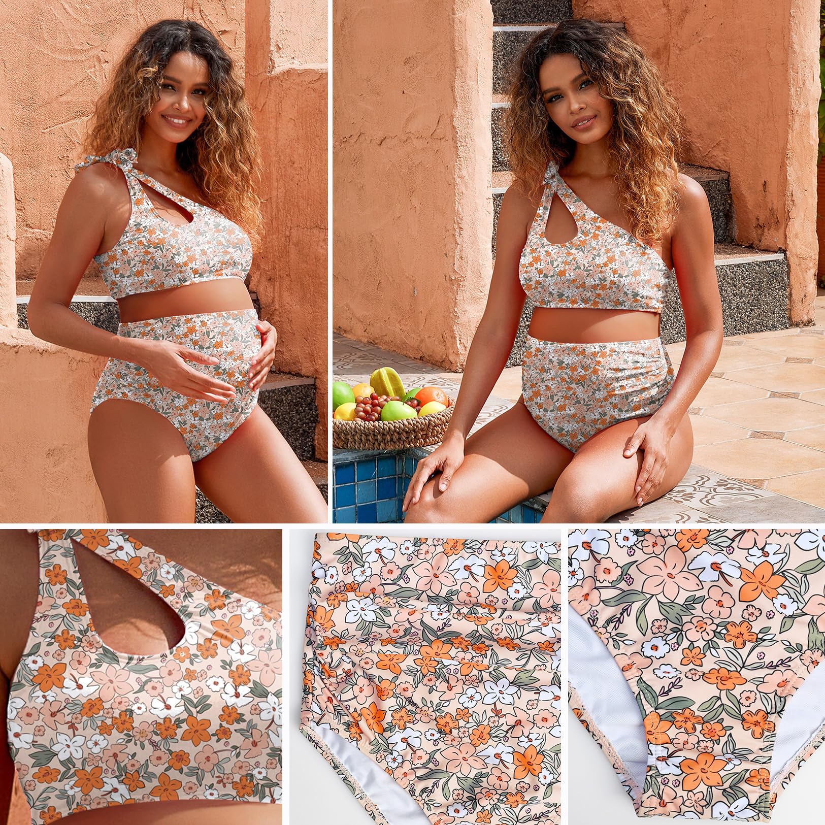 DEBELLY Umstands-Badeanzug mit Ausschnitt, einschultrig, Bikini-Set, 2-teilig, mit verstellbarem Band und hoher Taille