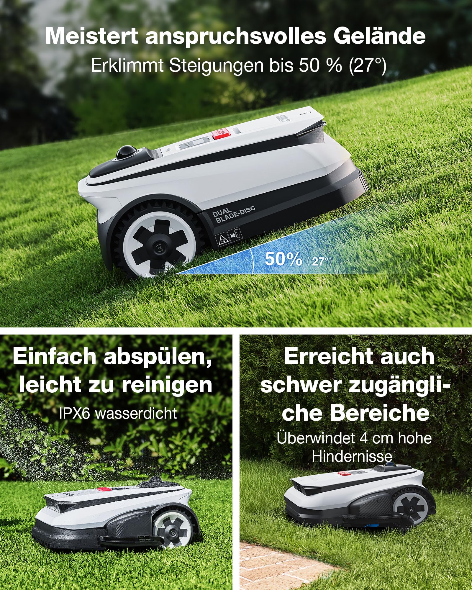 ECOVACS GOAT A1600 LiDAR PRO Care Kit Mähroboter 1.600 m² 360° Dual-LiDAR-Navigation KI-3D-Hindernisvermeidung