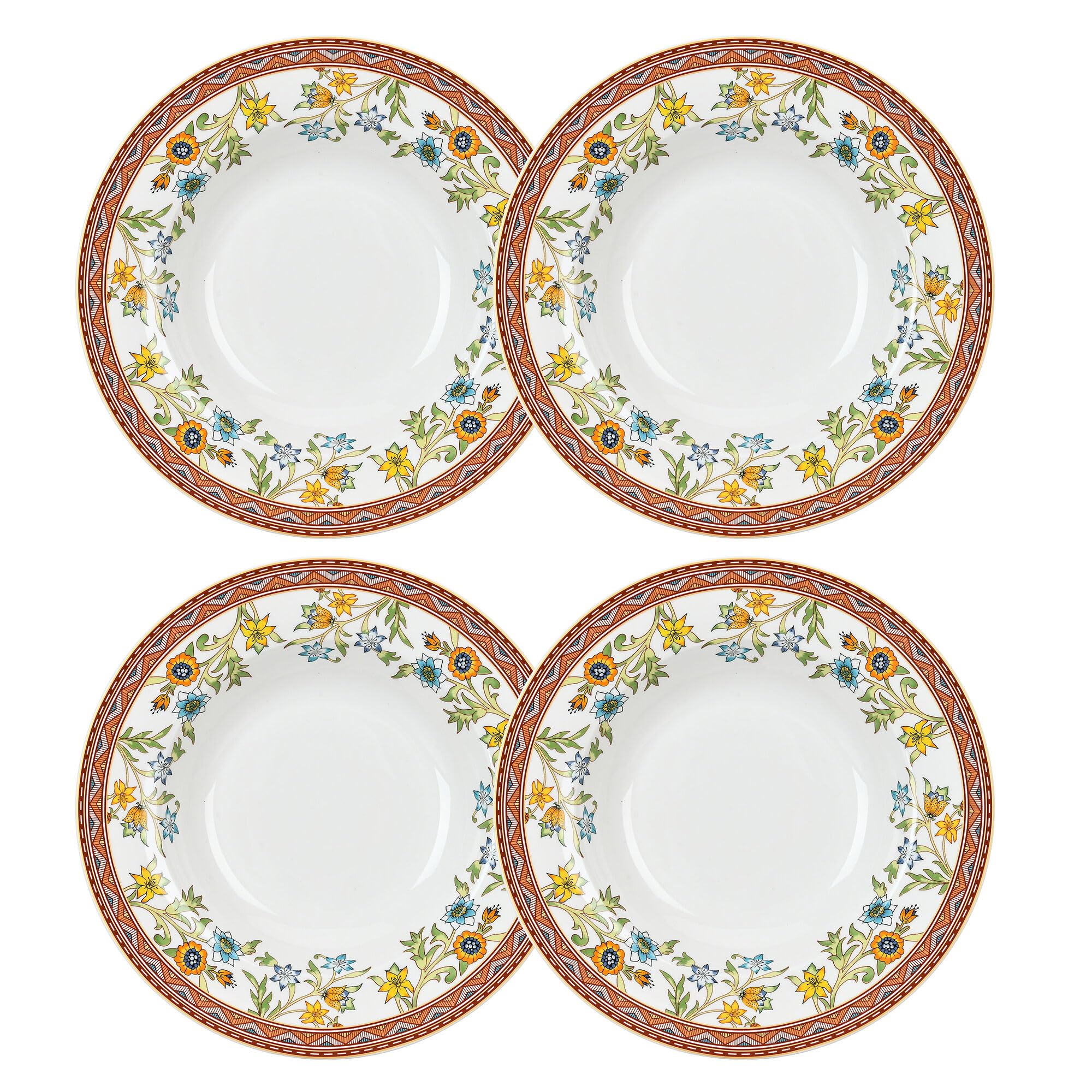 Victoria Bella STP Porcelain J-229563, Fleurs des Prairies Bone China Deep Plate, Set of 4, 8.5'