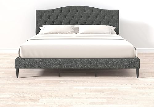 Miniatura 13 de Glenwillow Home OROS - Marco de cama tapizado con plataforma copetuda, respaldo copetudo, base de colchón, soporte de listones de madera, no