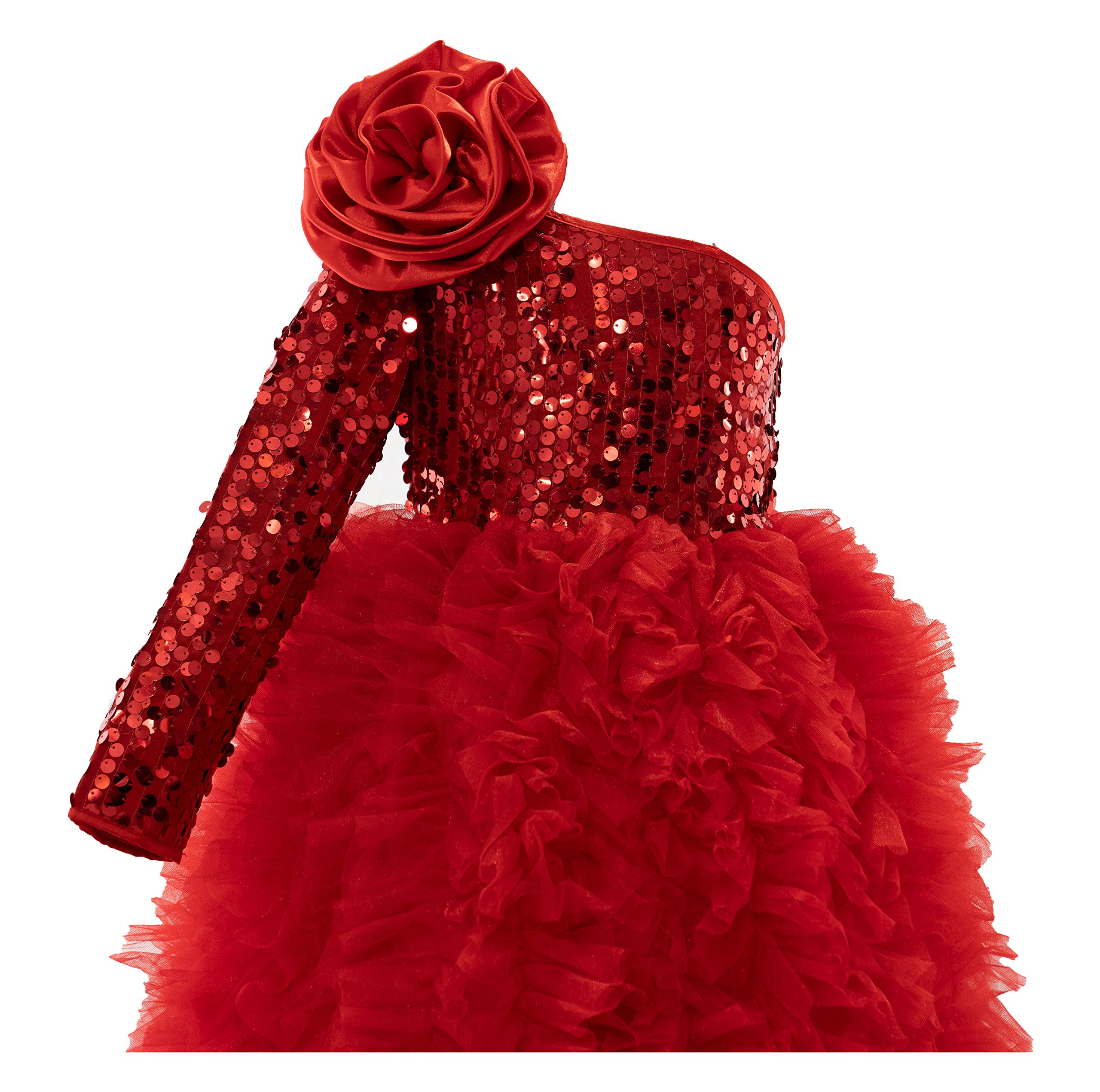 PINK WINGS Girls Satin & Net Full Length Dress Fluffy Fit & FlareGown (10-11 Years, RED) 1