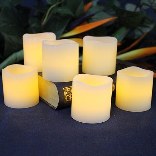 Miniatura 3 de LED Lytes set de 6 velas sin llamas, cera votiva a baterías y llama amarilla ámbar para bodas y fiestas, de 2 x 2 pulgadas (largo x ancho), color