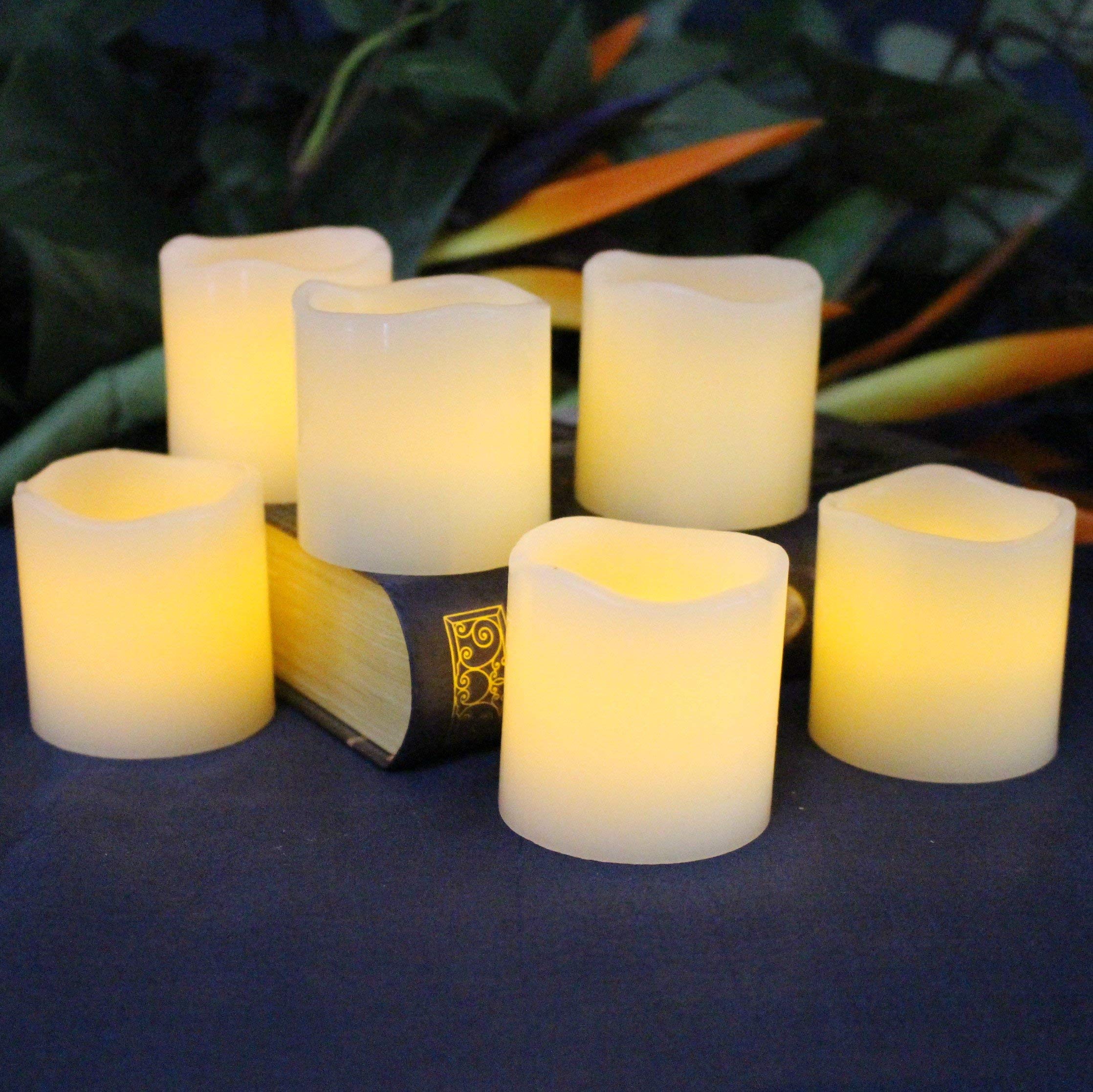 LED Lytes Battery Operated Candles Set of 6 Ivory Wax Candles 2" Tall