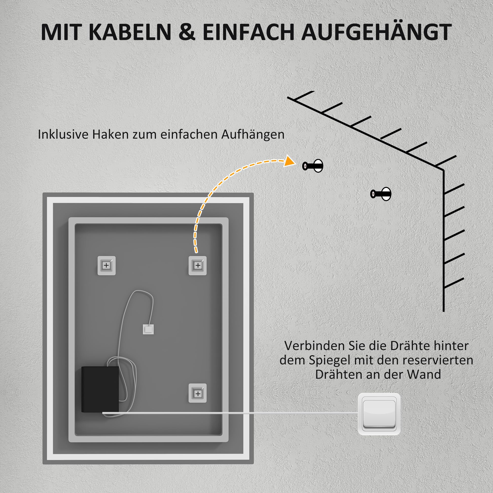 HOMCOM Badspiegel mit Beleuchtung 90x70 cm LED Spiegel Wandspiegel mit Memory-Funktion 3 Lichtfarben Beschlagfrei Lichtspiegel mit Touchschalter Silber