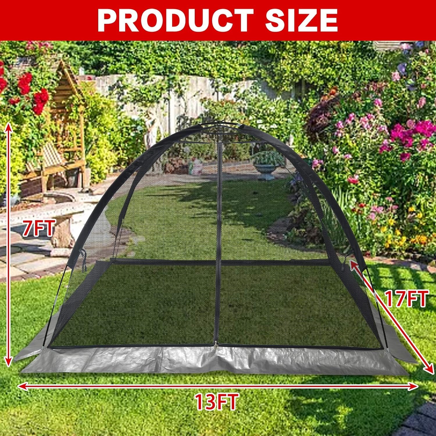 Pond Cover Net - 13x17FT Heavy Duty Nylon Dome Mesh with Zippers - Protect Fish & Plants from Leaves Animals for Garden Yard Ponds