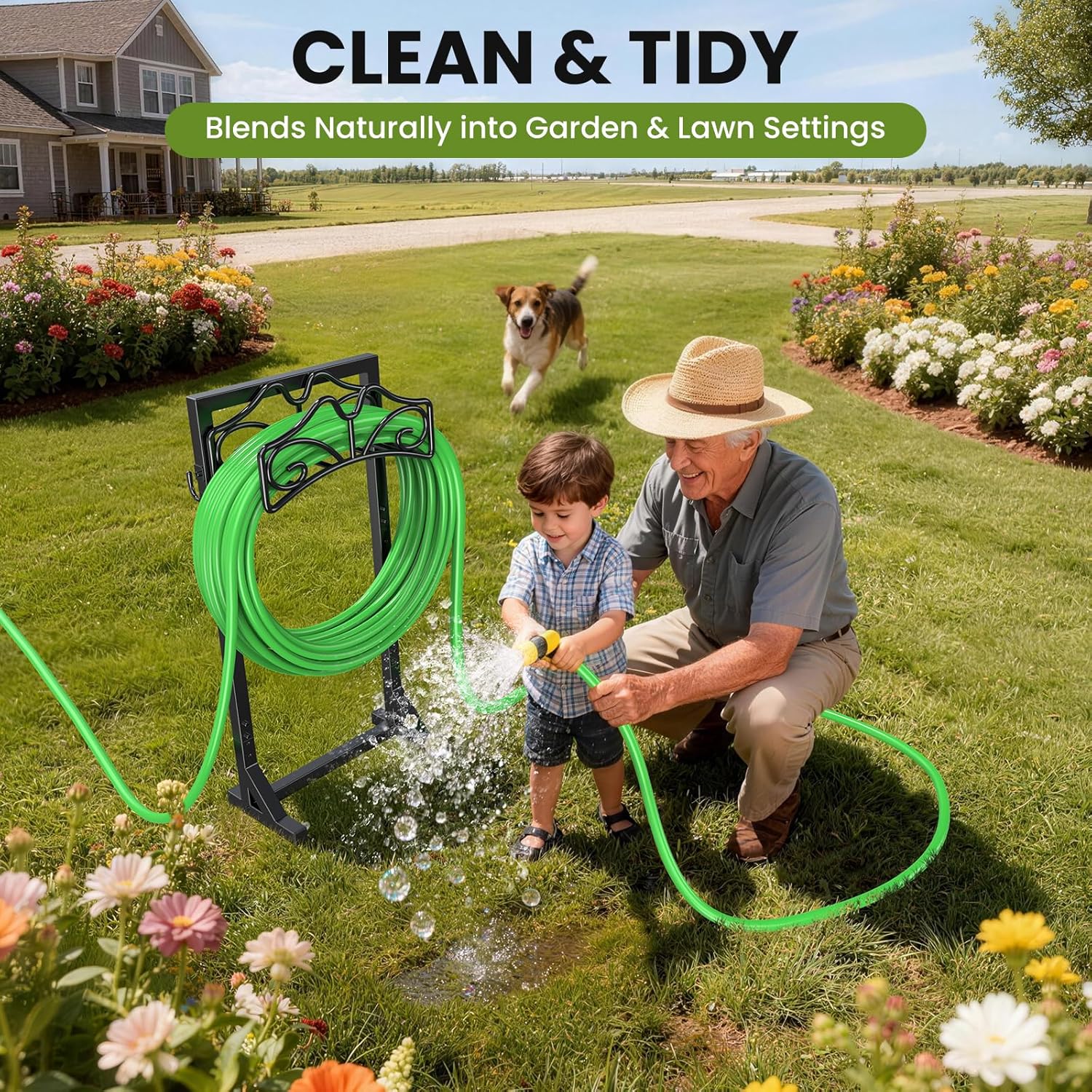 Keten Garden Hose Holder, Detachable Metal Water Hose Holder Stand, Heavy Duty Freestanding Garden Hose Reel Rack and Hose Storage Organizer for Outside Yard