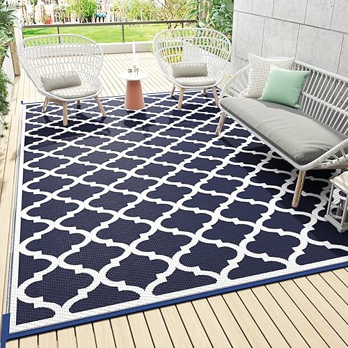 Rvolst Alfombra para exteriores impermeable de 5 x 8 pies reversible portátil para campamento casa rodante pajita de plástico para decoración de