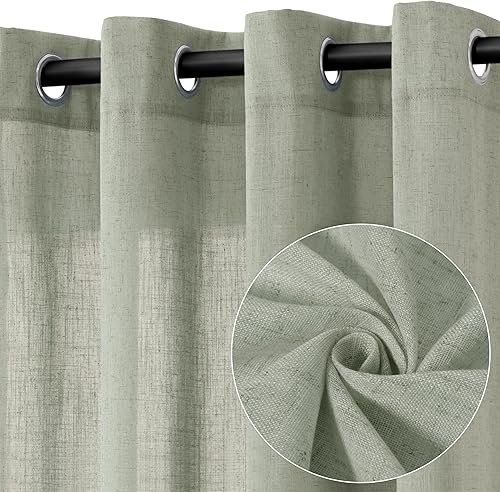 Cortinas de lino verde salvia de 84 pulgadas de largo, 2 paneles para sala de estar, dormitorio, cortinas transparentes filtrantes de luz de 84