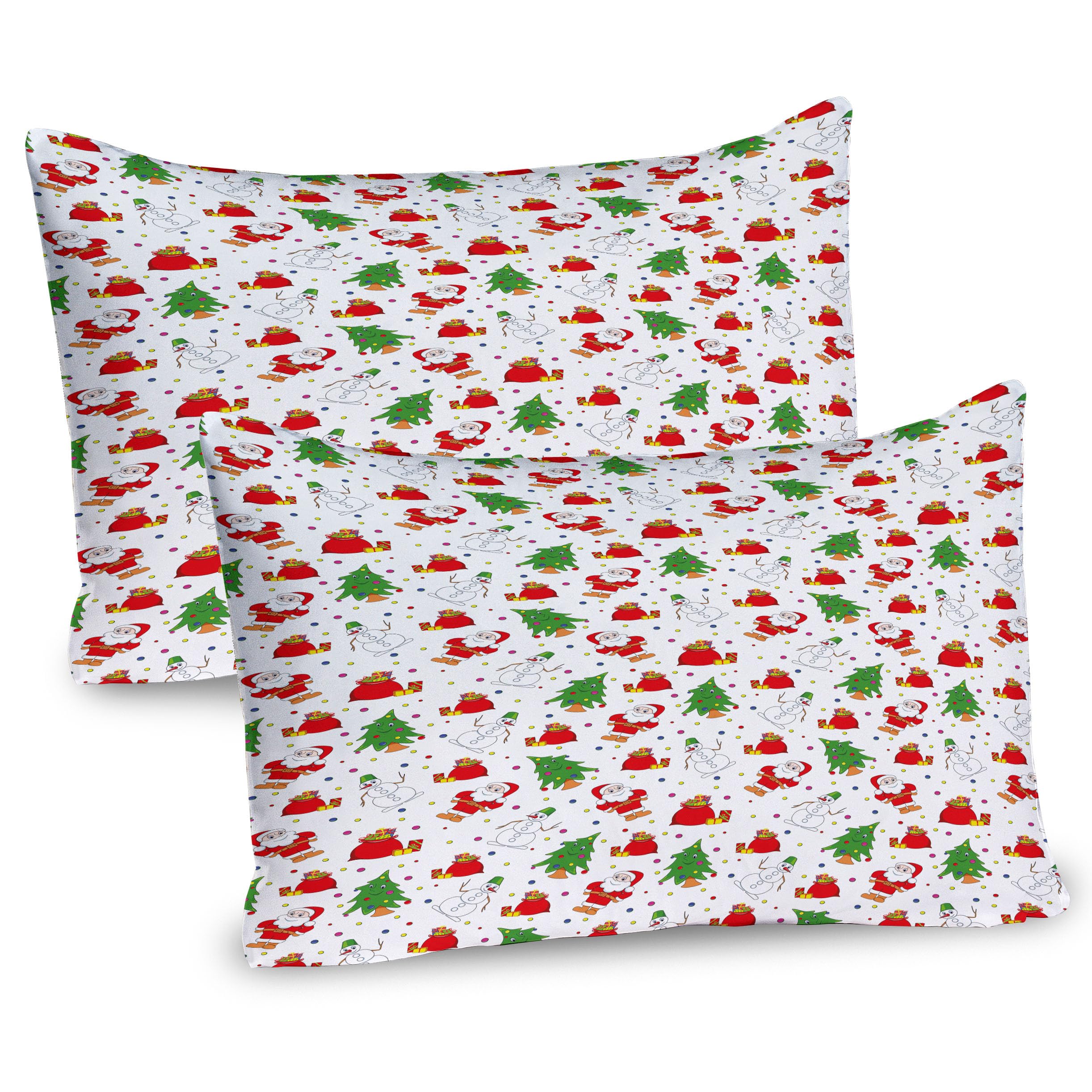Ambesonne Christmas Pillow Sham Set of 2, Xmas Santa Claus Tree on Colorful Polka Dot Backdrop Surprise Boxes Art, Quality Microfiber Bedding Item for All Seasons, 36