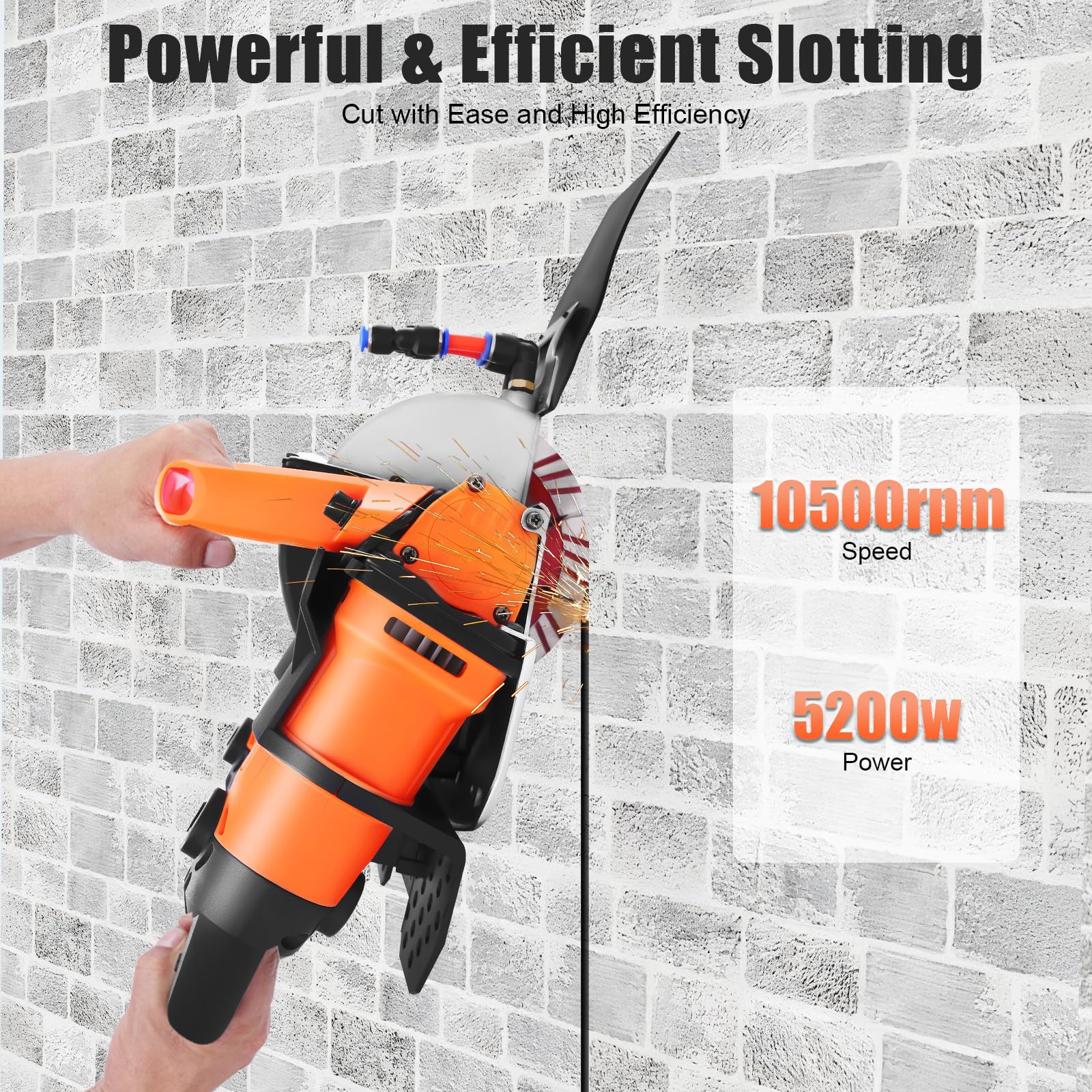 Fresadora de pared de 5200 W, fresadora de cable para pared con 5 hojas de sierra y bomba de agua, profundidad máxima y ancho de 45 x 72 mm, fresadora ranurada de 10500 rpm para bloques de cemento