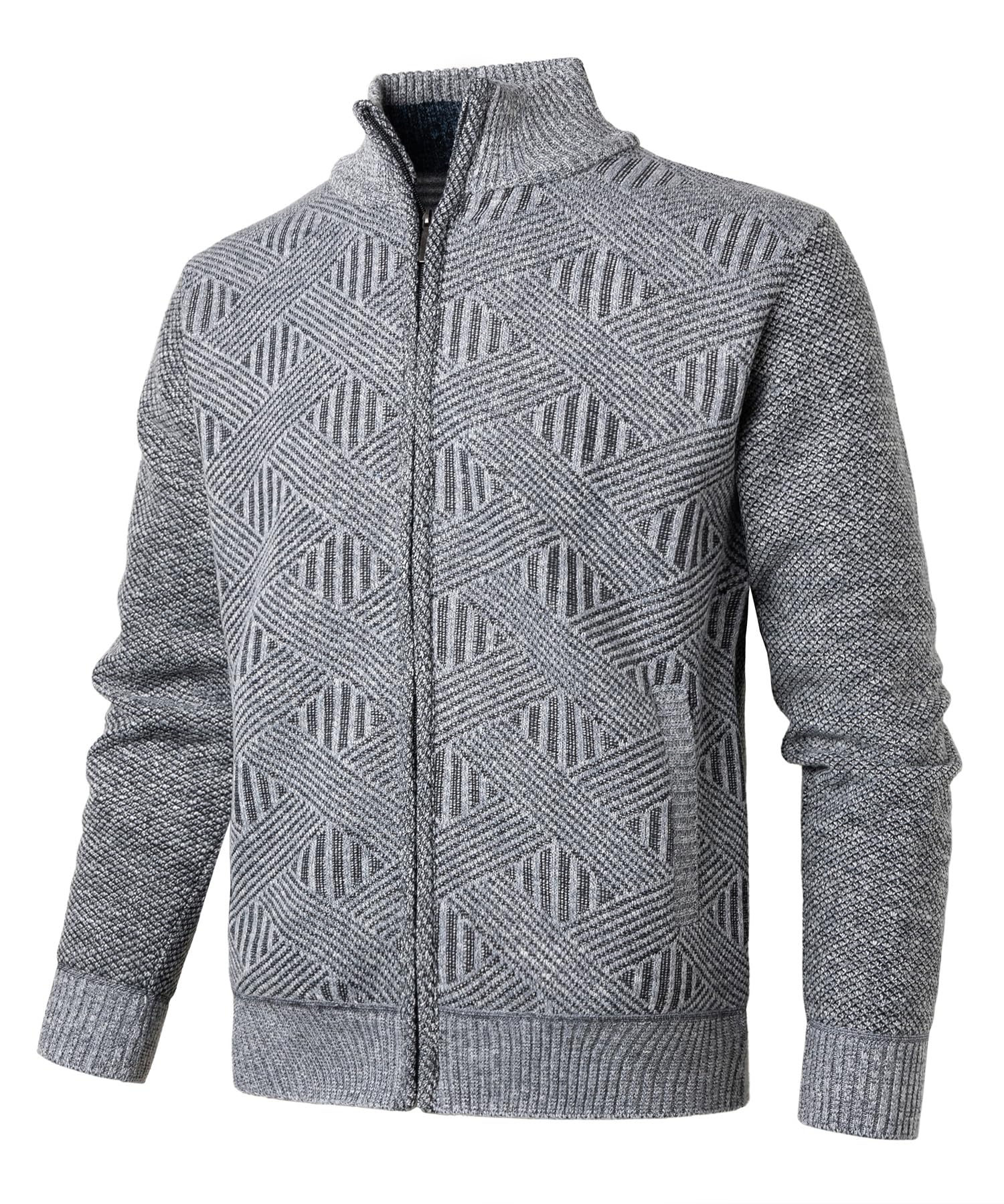 Hommes Cardigan Veste en Maille Ouvrez-Front Zippé Gilet Col Montant Automne Hiver Chaud Épais Pull Décontracté Chandail Tricoté Polaire Sweatshirt à Manches Longue Manteaux avec 2 Poches
