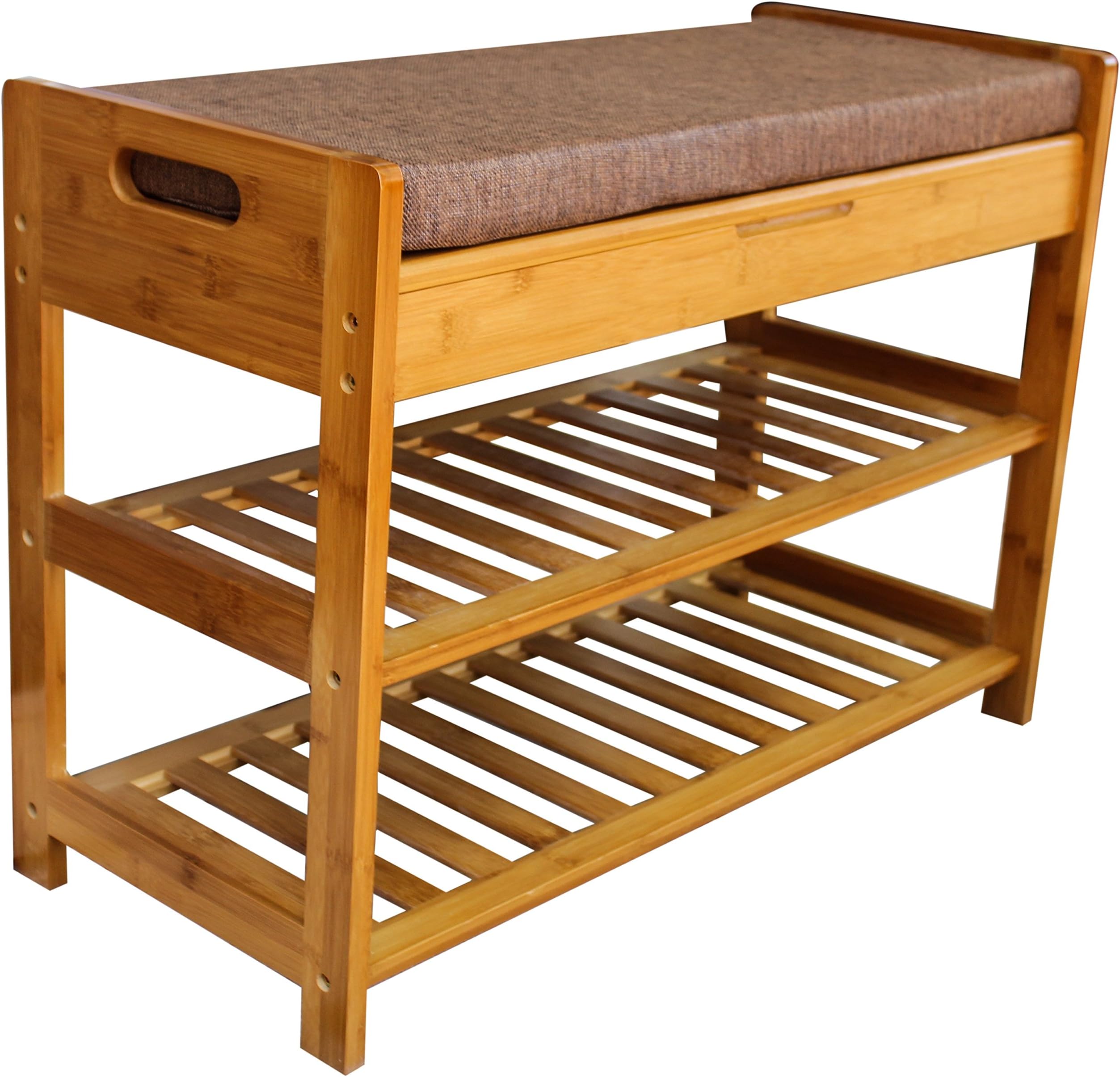 Royal Brands Bamboo Shoe Rack and Storage Bench - 2 Tier Organizing Rack - Bench Seat - Perfect for Closets, Hallway or Bedroom (20.5"x11"x19")