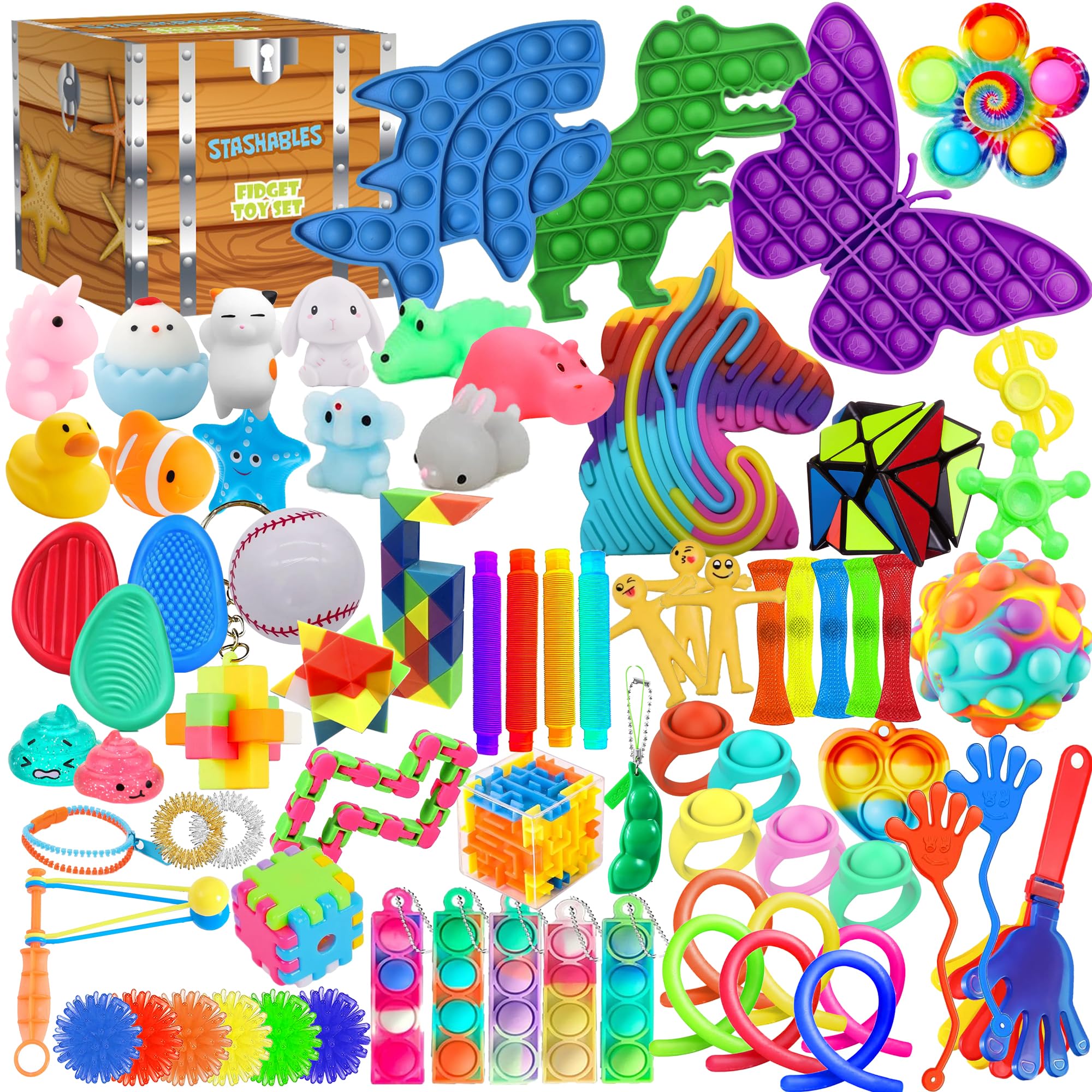 75 pcs Fidget Toys Kids Pack, Classroom Prizes, Pinata Fillers, Treasure Chest Goodie Bag Rewards with Pop its, Party Favours
