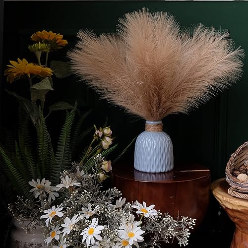 Miniatura 4 de 6 piezas de hierba de pampa sintética marrón esponjosa, tallos de hierba artificial de las pampas, plantas artificiales de decoración de pompass,