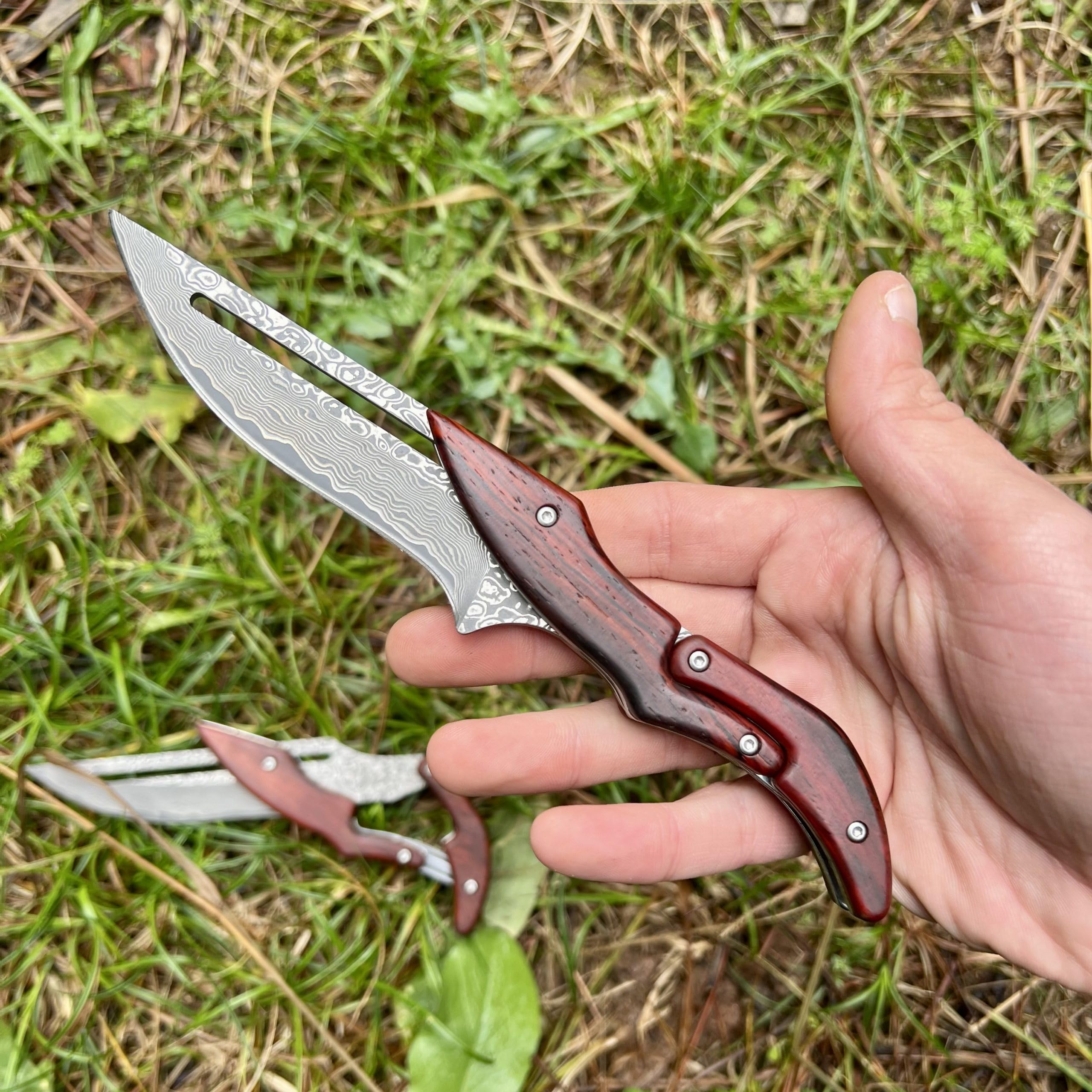 Cuchillo Plegable de Bolsillo Damasco Fricción Acero 67 Capas VG10 Damascado Japonés Hoja Afilada Mango de Madera Colección Regalo para Hombre Día del Padre Bushcraft Personalizado EDC Artesa