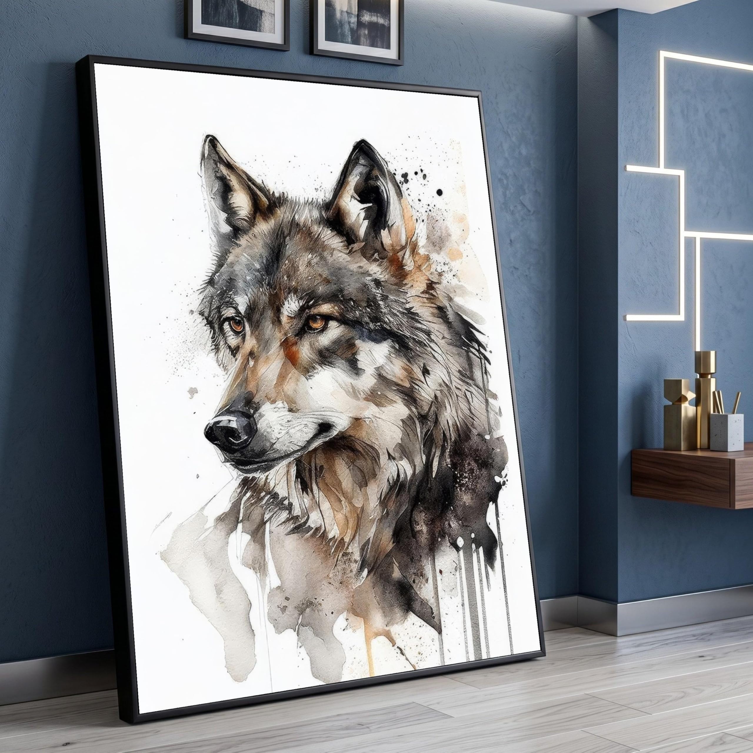 TONGYINLI Majestic Wolf Portrait Oil Painting, Watercolor Animal Wall Art, Wild Nature Canvas Print, Rustic Home Decor Posters(30x40cm/Frameless)