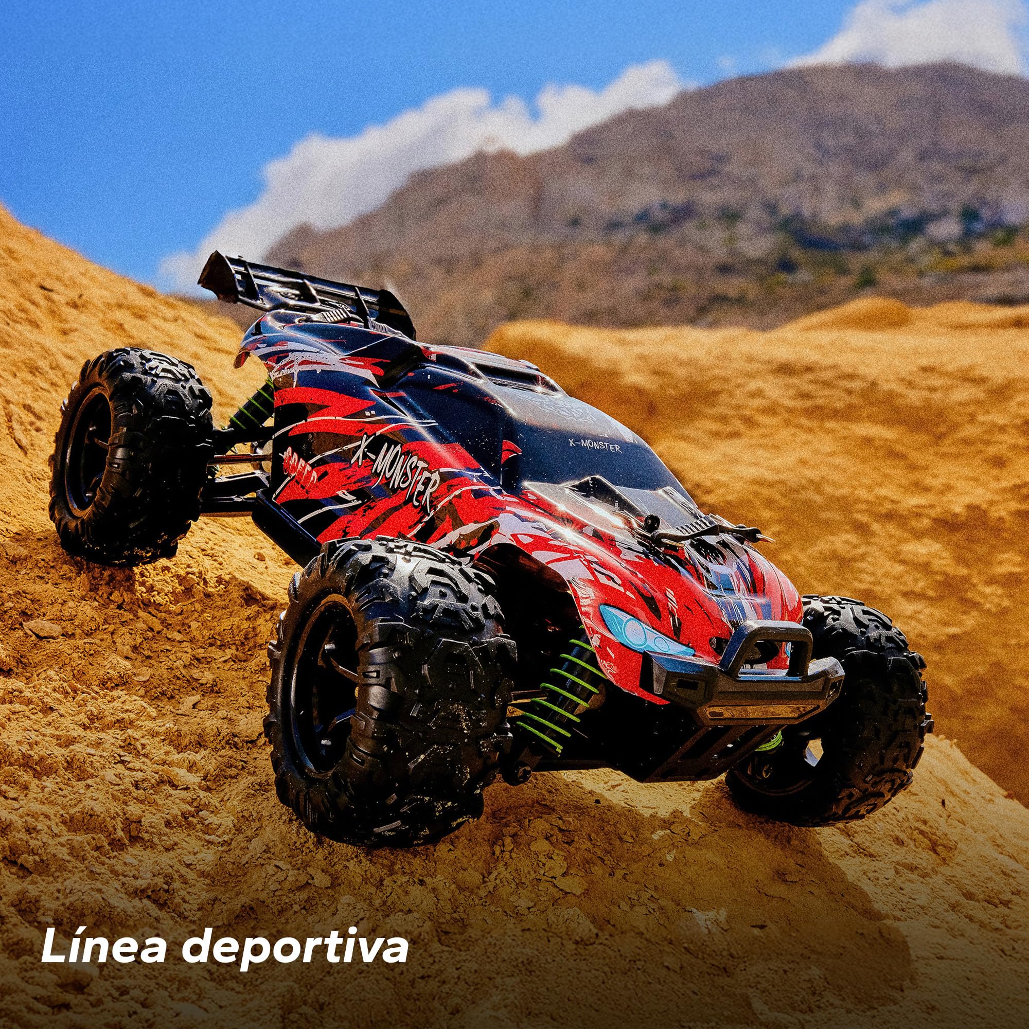 Overmax X-Monster Truck RC Coche teledirigido 45 km/h, 1:18, 2 baterías, 4 Ruedas, Alcance de 100 m, Control Remoto Mejorado